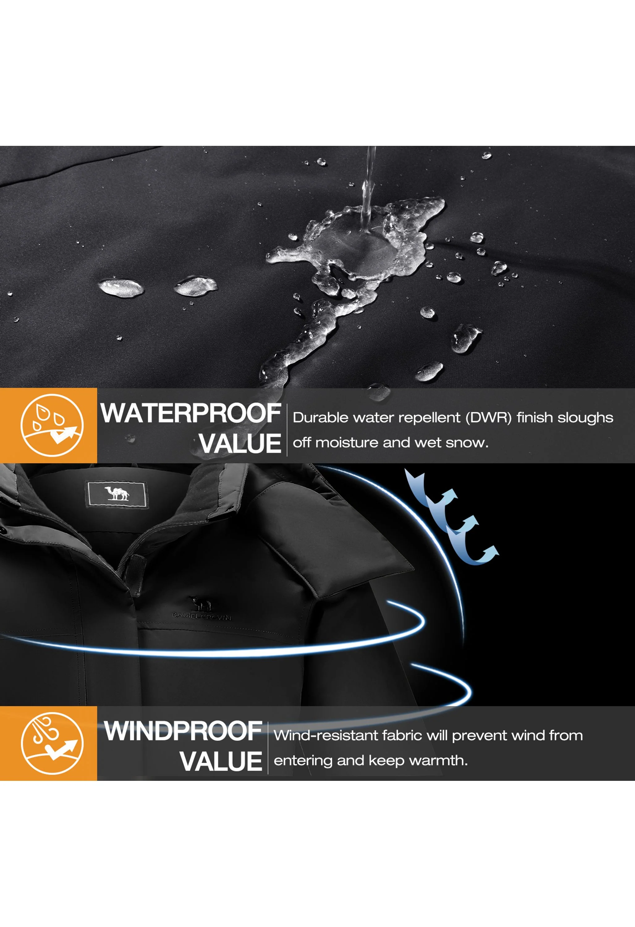 Women's Winter Black Regular Fit Short Waterproof Windproof Ski Jacket - Image 8