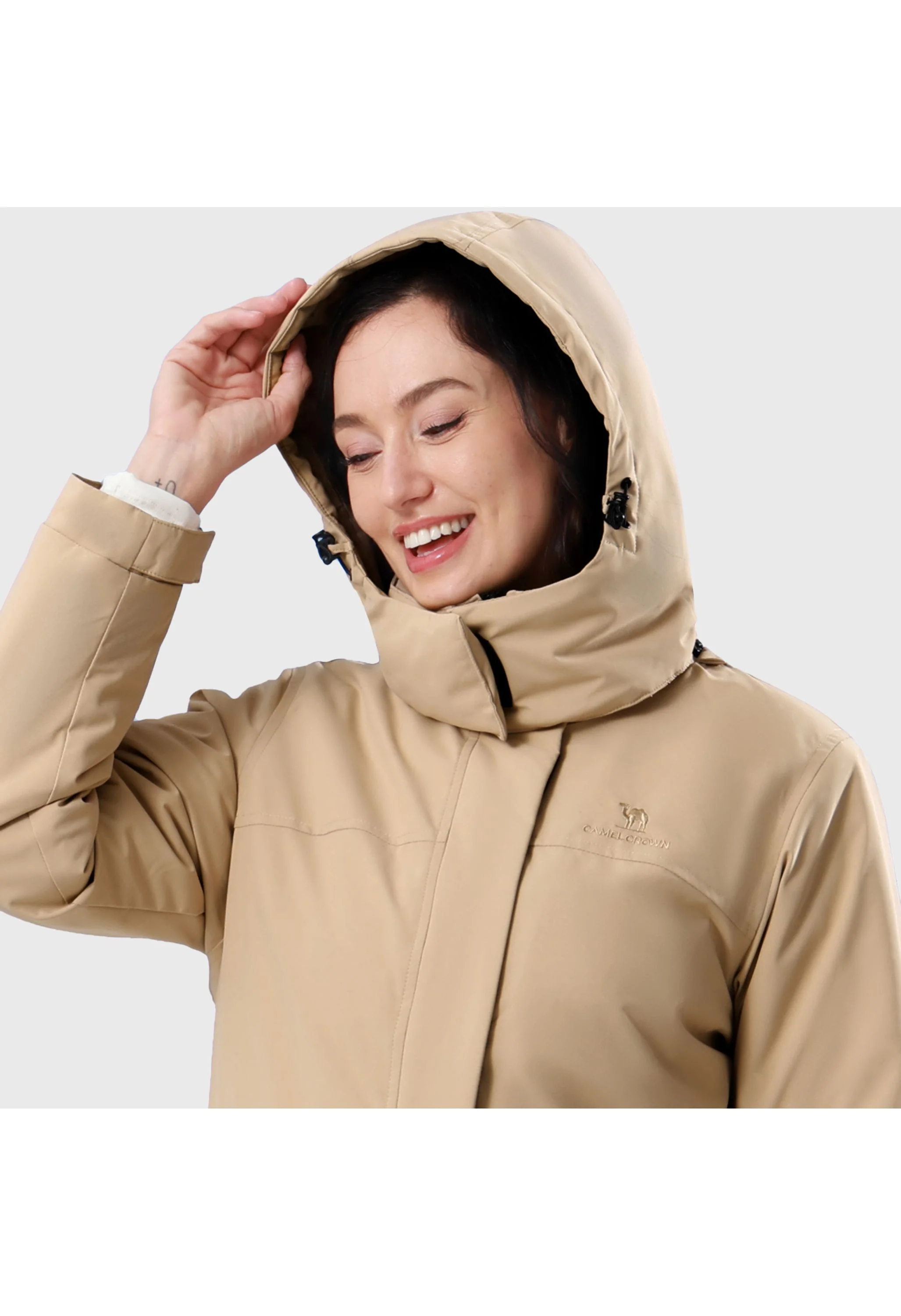 Women's Winter Brown Regular Fit Short Waterproof Windproof Ski Jacket - Image 6