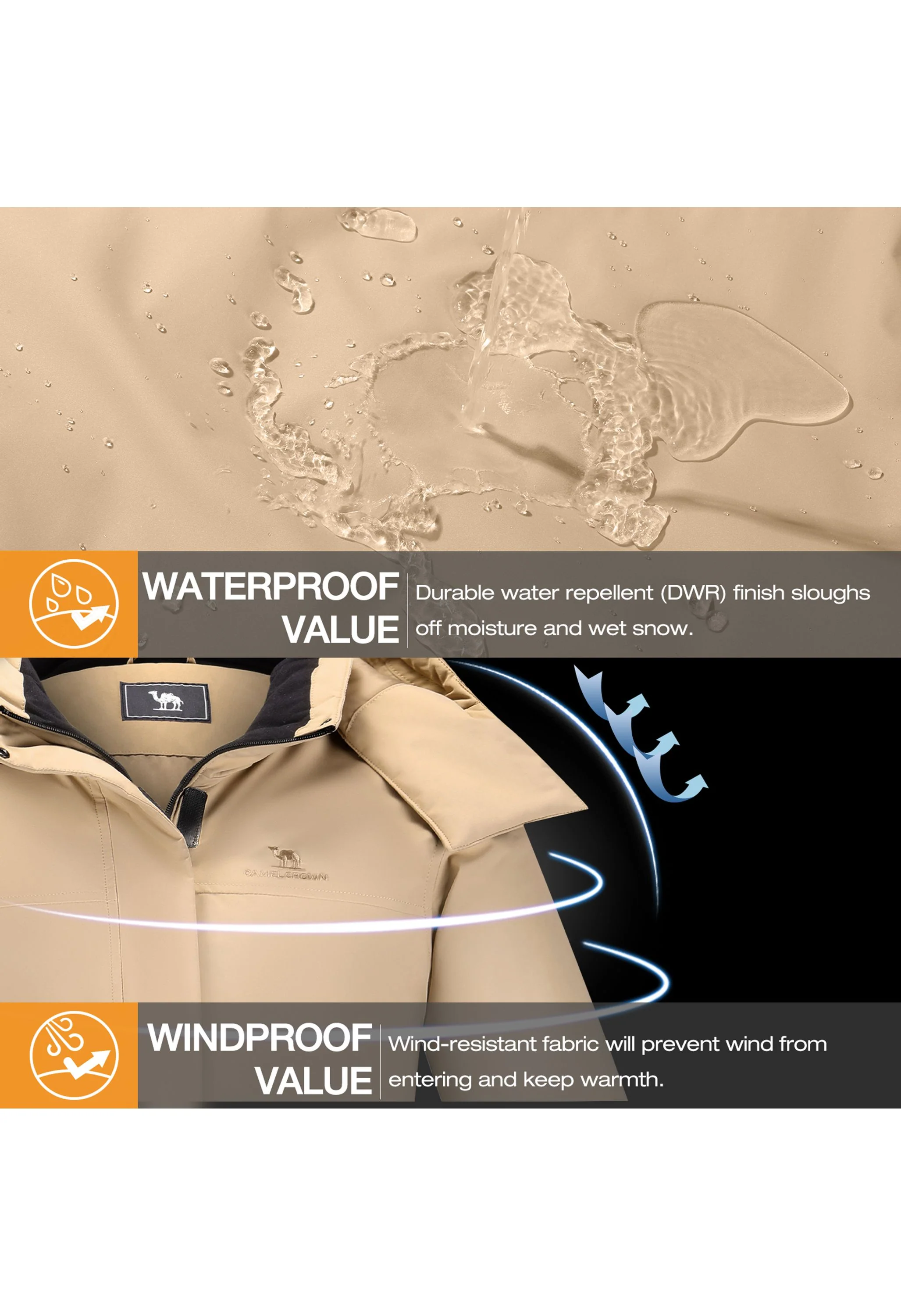 Women's Winter Brown Regular Fit Short Waterproof Windproof Ski Jacket - Image 8