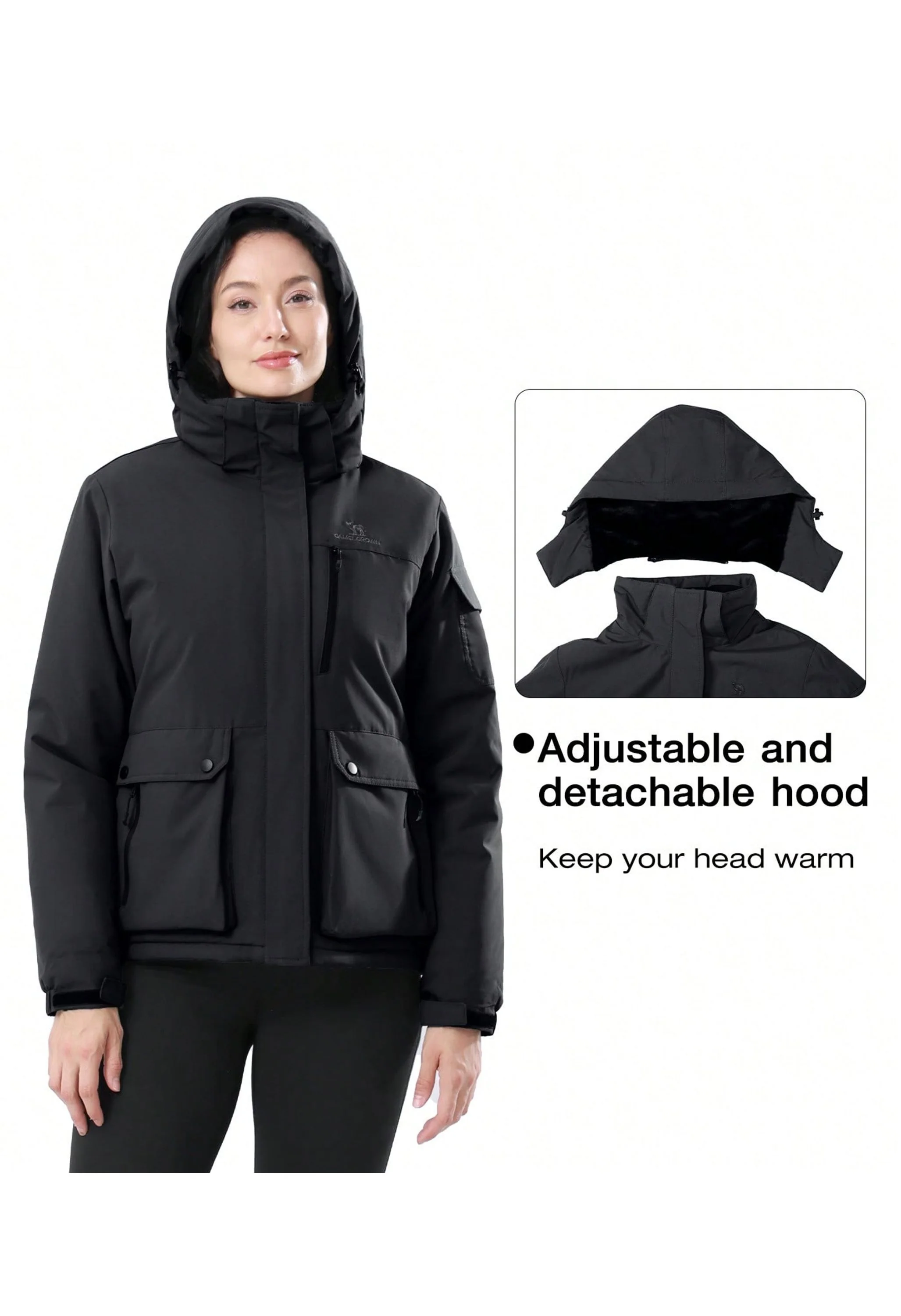 Women's Winter Black Regular Fit Short Waterproof Windproof Ski Jacket - Image 3