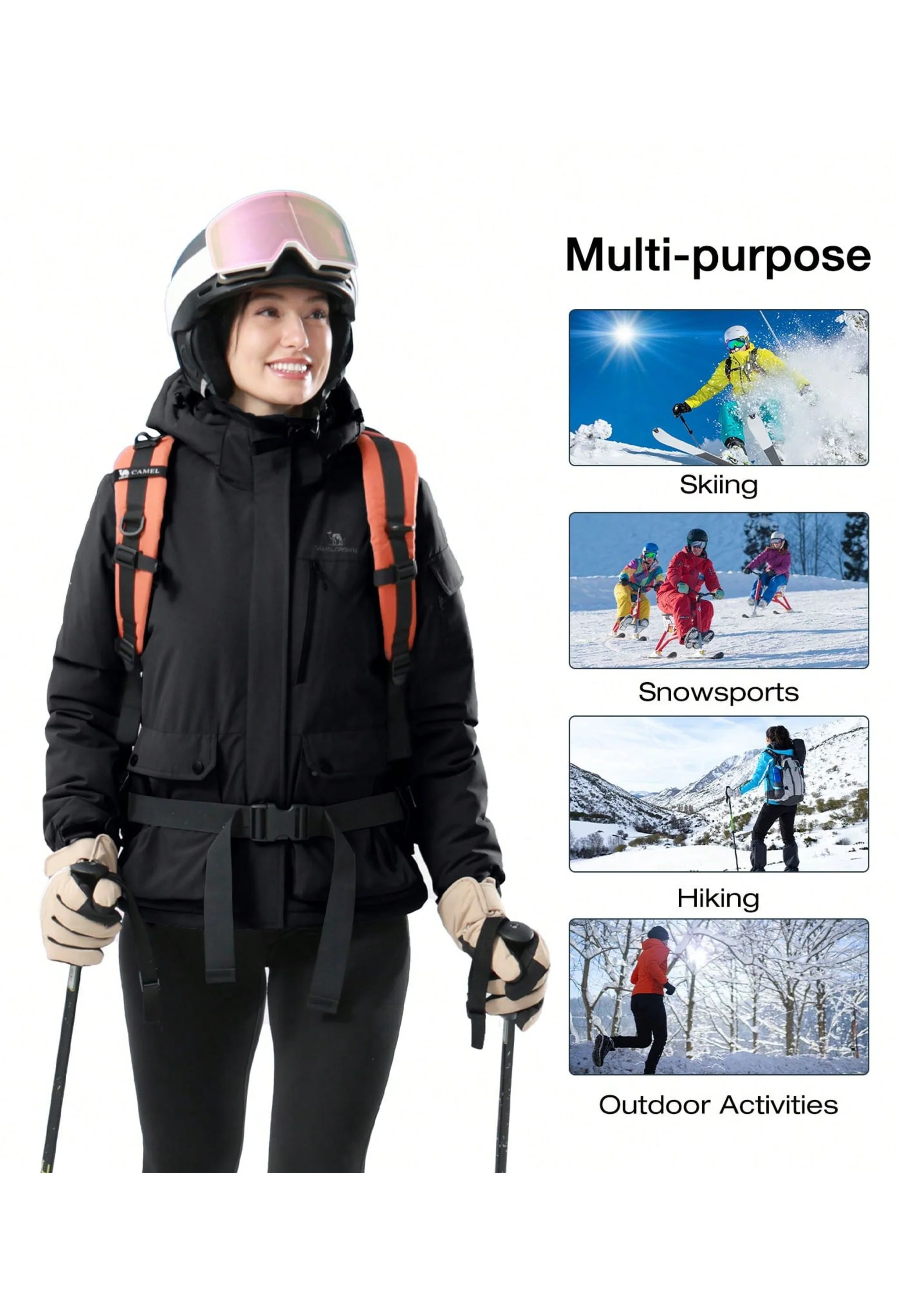 Women's Winter Black Regular Fit Short Waterproof Windproof Ski Jacket - Image 6