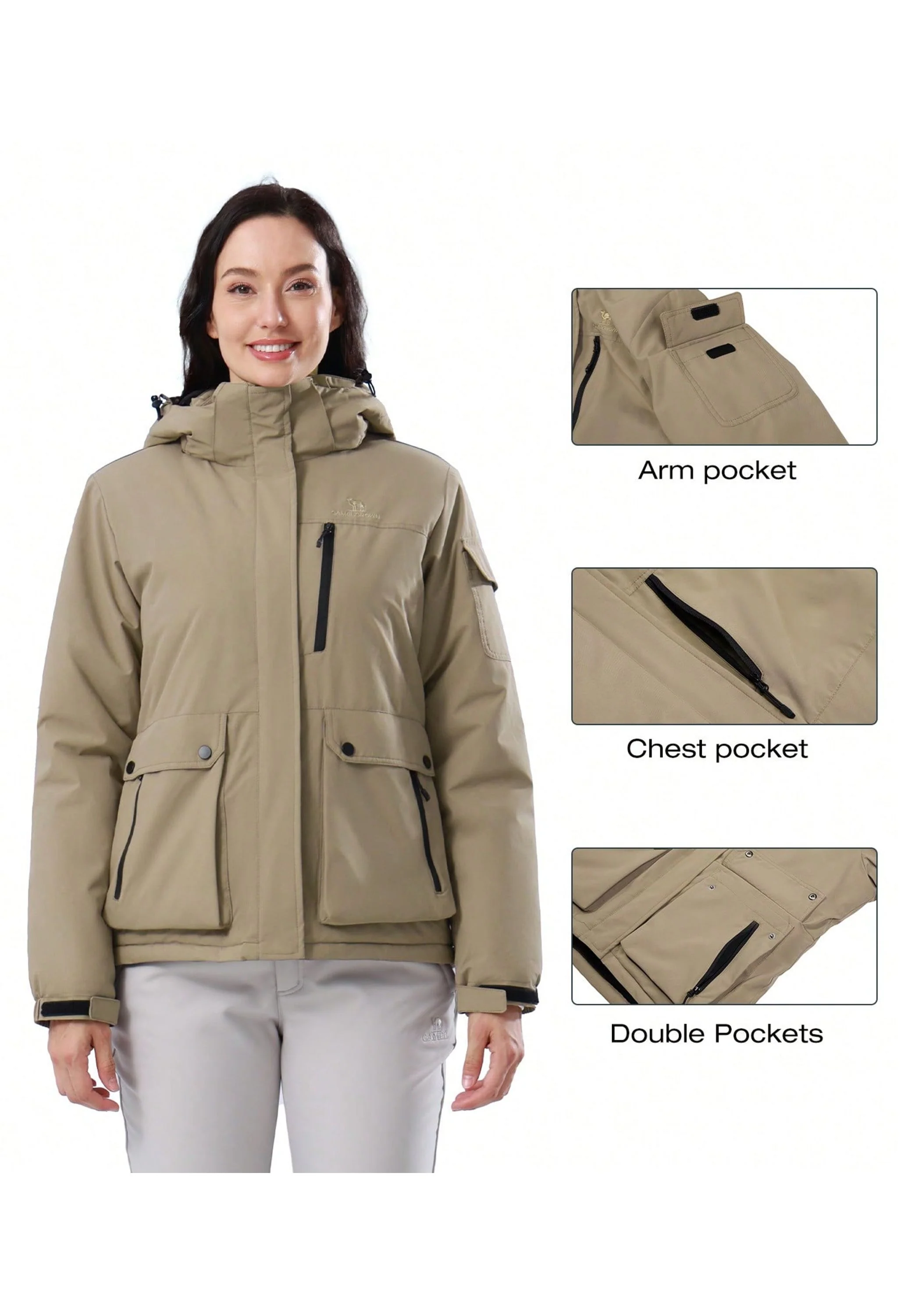 Women's Winter Brown Regular Fit Short Waterproof Windproof Ski Jacket - Image 2