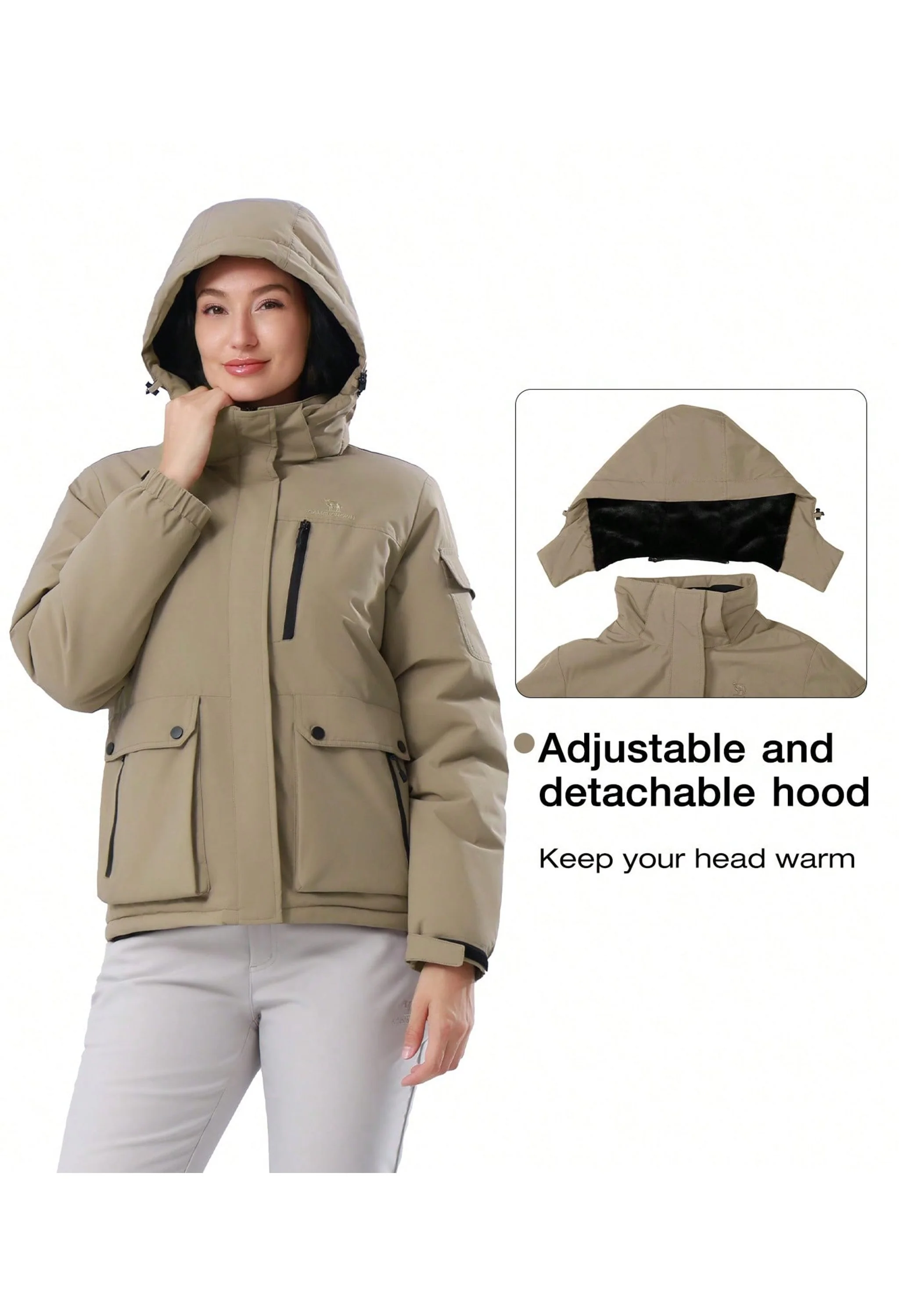 Women's Winter Brown Regular Fit Short Waterproof Windproof Ski Jacket - Image 3