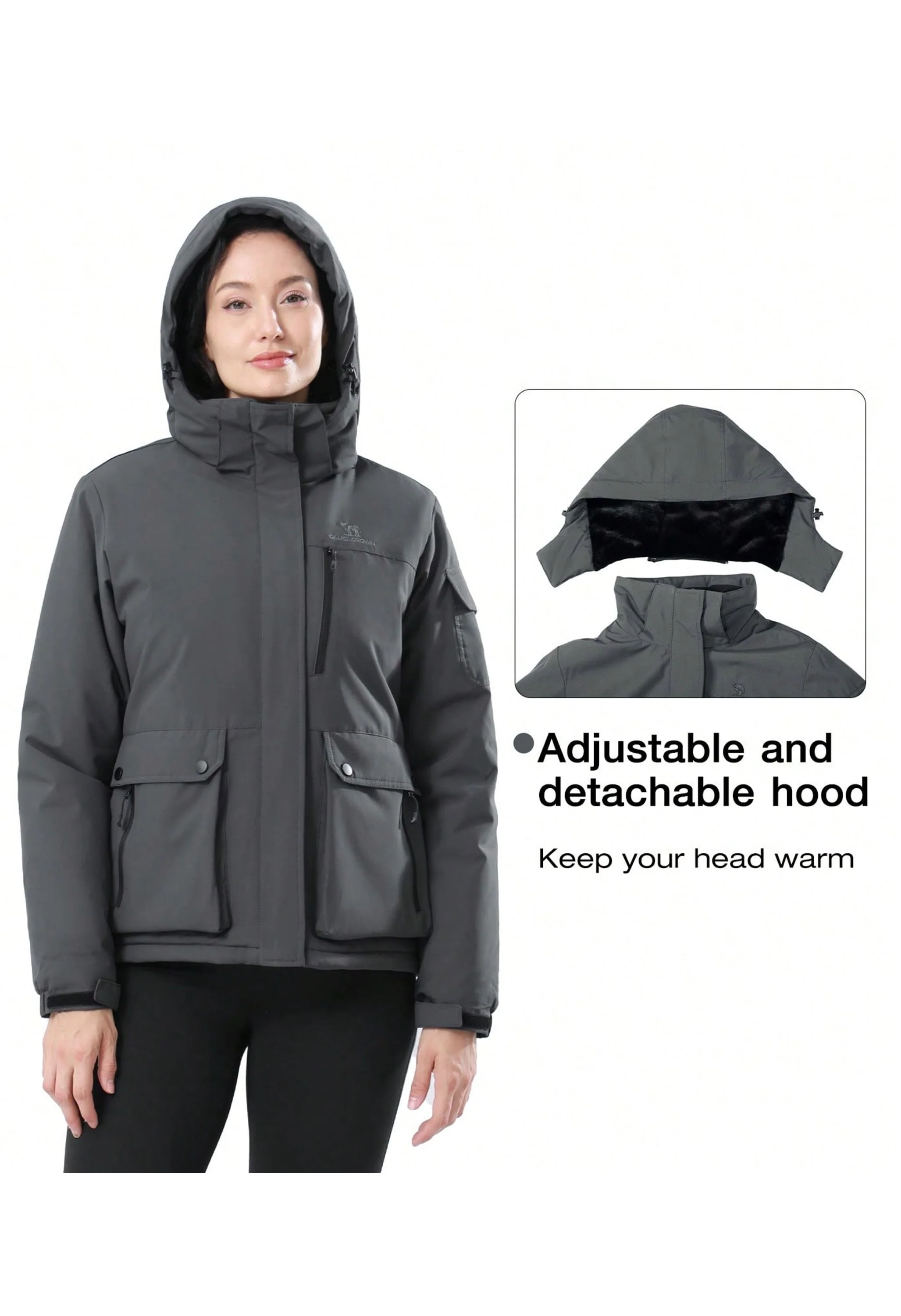 Women's Winter Gray Regular Fit Short Waterproof Windproof Ski Jacket - Image 2