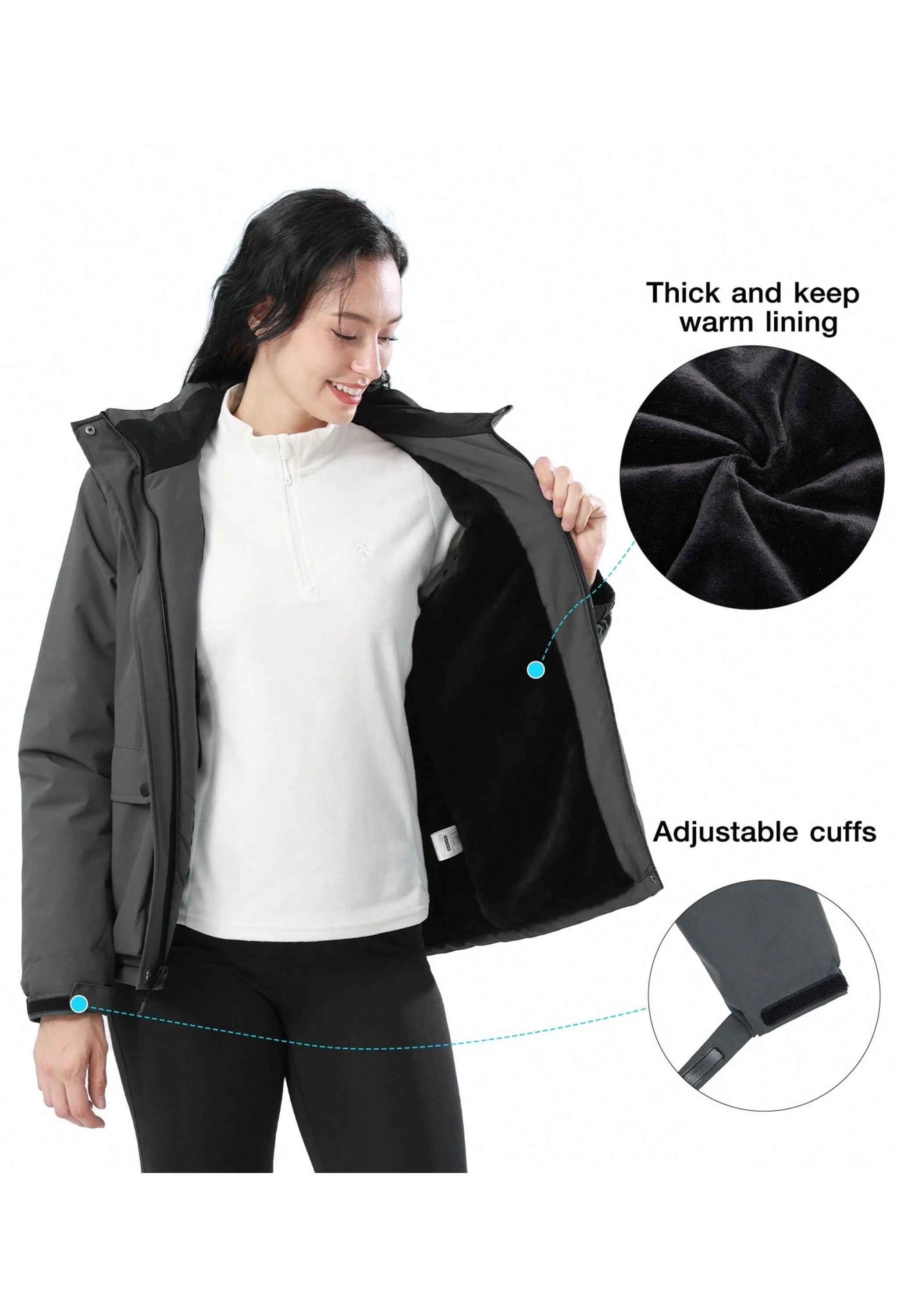 Women's Winter Gray Regular Fit Short Waterproof Windproof Ski Jacket - Image 4