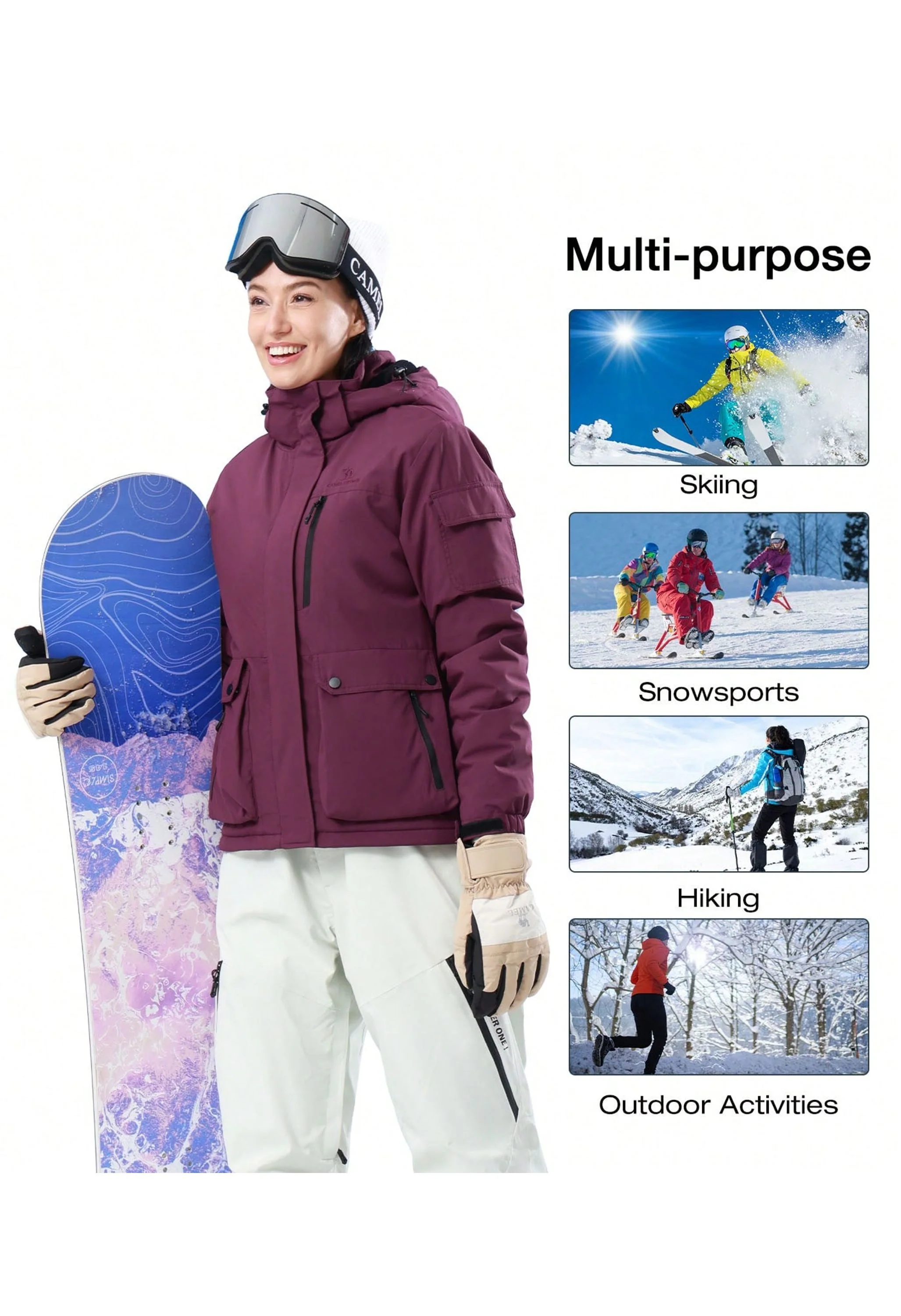 Women's Winter Purple Regular Fit Short Waterproof Windproof Ski Jacket - Image 2