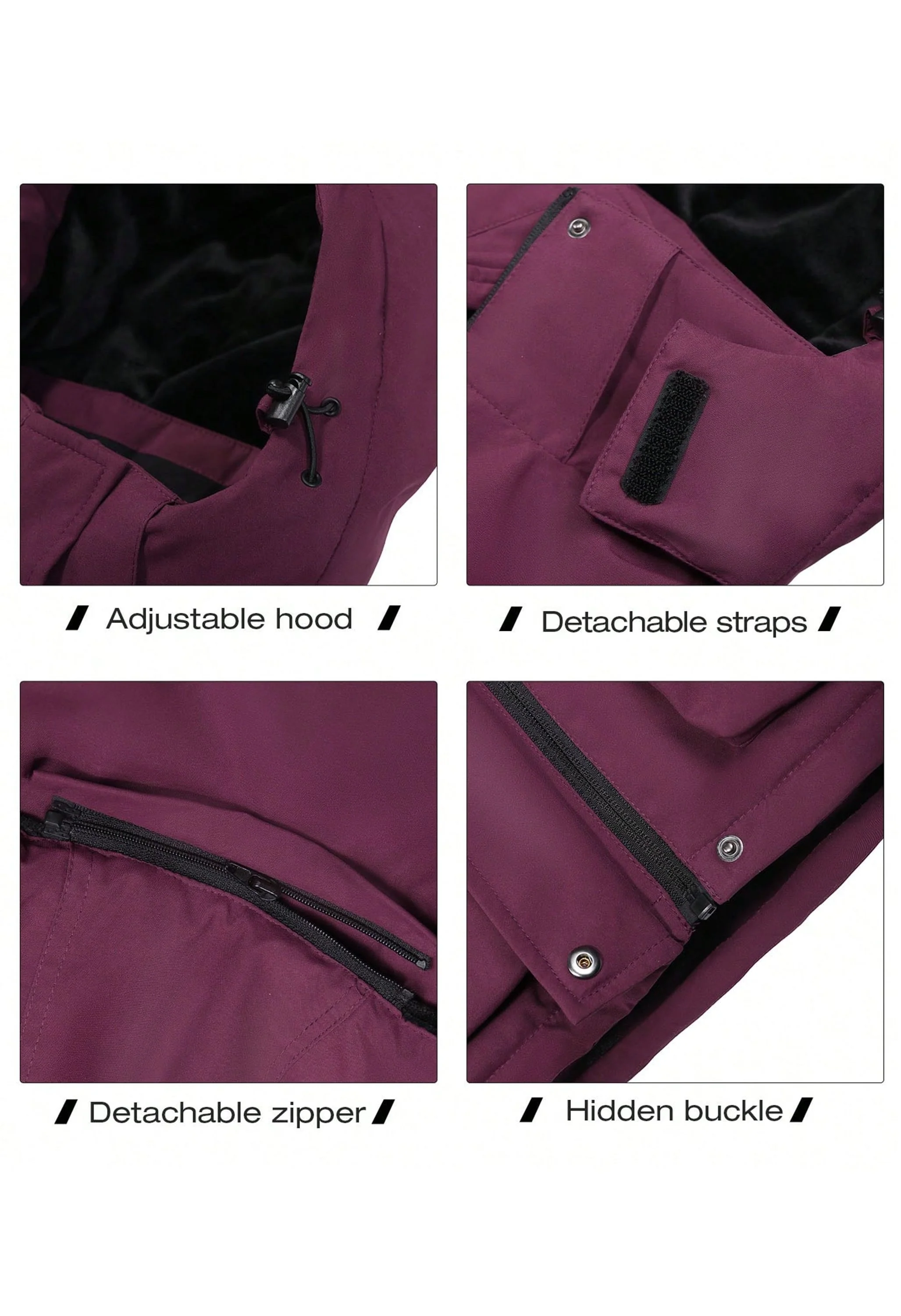 Women's Winter Purple Regular Fit Short Waterproof Windproof Ski Jacket - Image 6