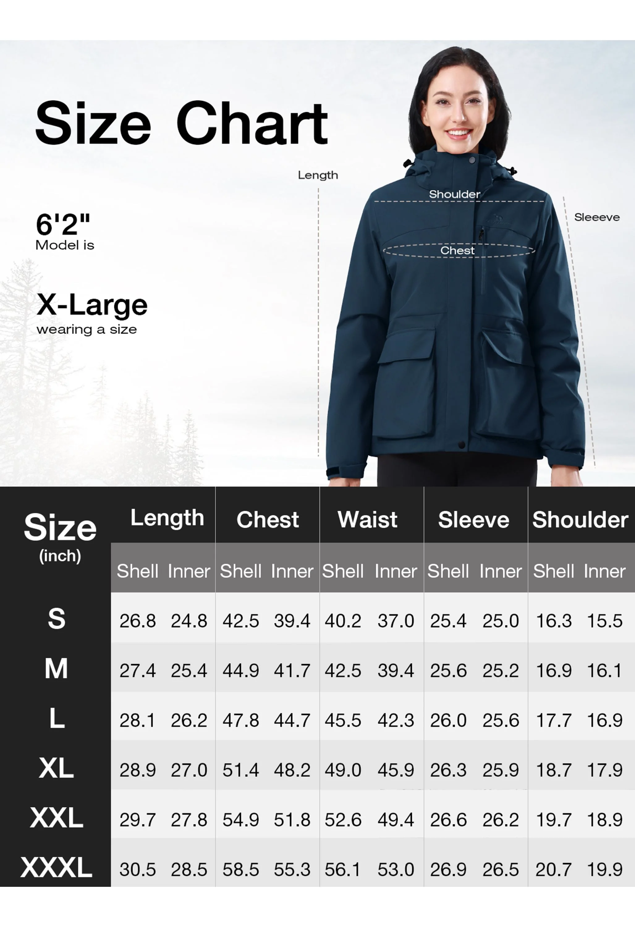 Women's Ski Blue Regular Fit Short Waterproof Windproof 3in1 Jacket - Image 7
