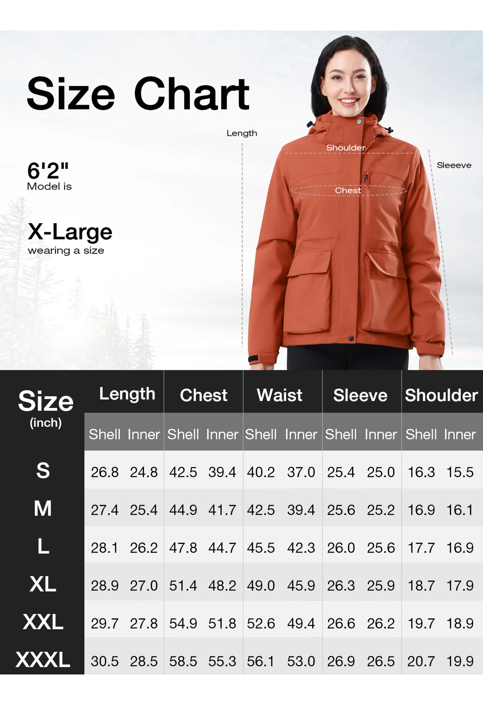 Women's Ski Red Regular Fit Short Waterproof Windproof 3in1 Jacket - Image 7