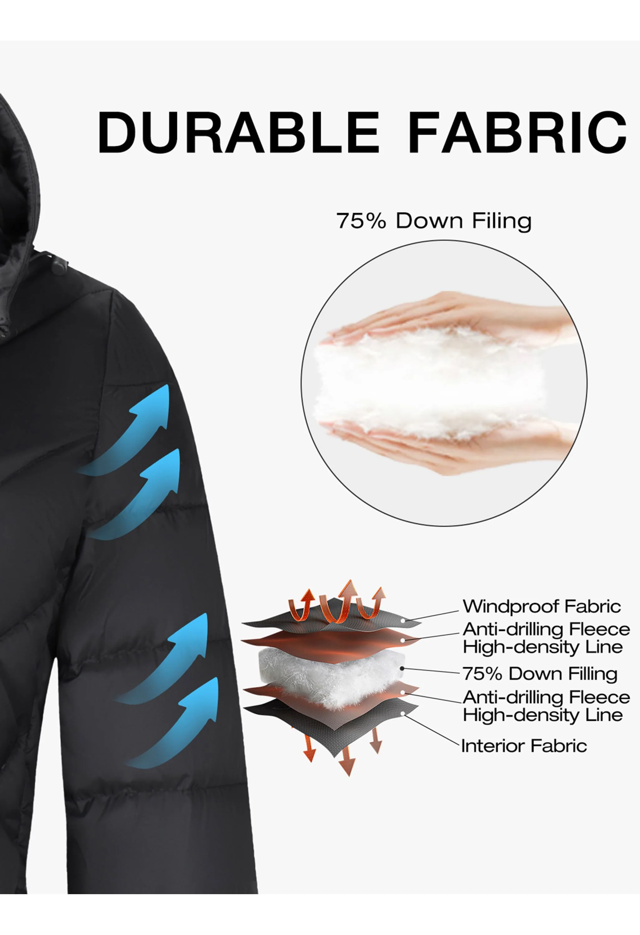 Women's Winter Black Regular Fit Long Lightweight Windproof Down Jacket - Image 4