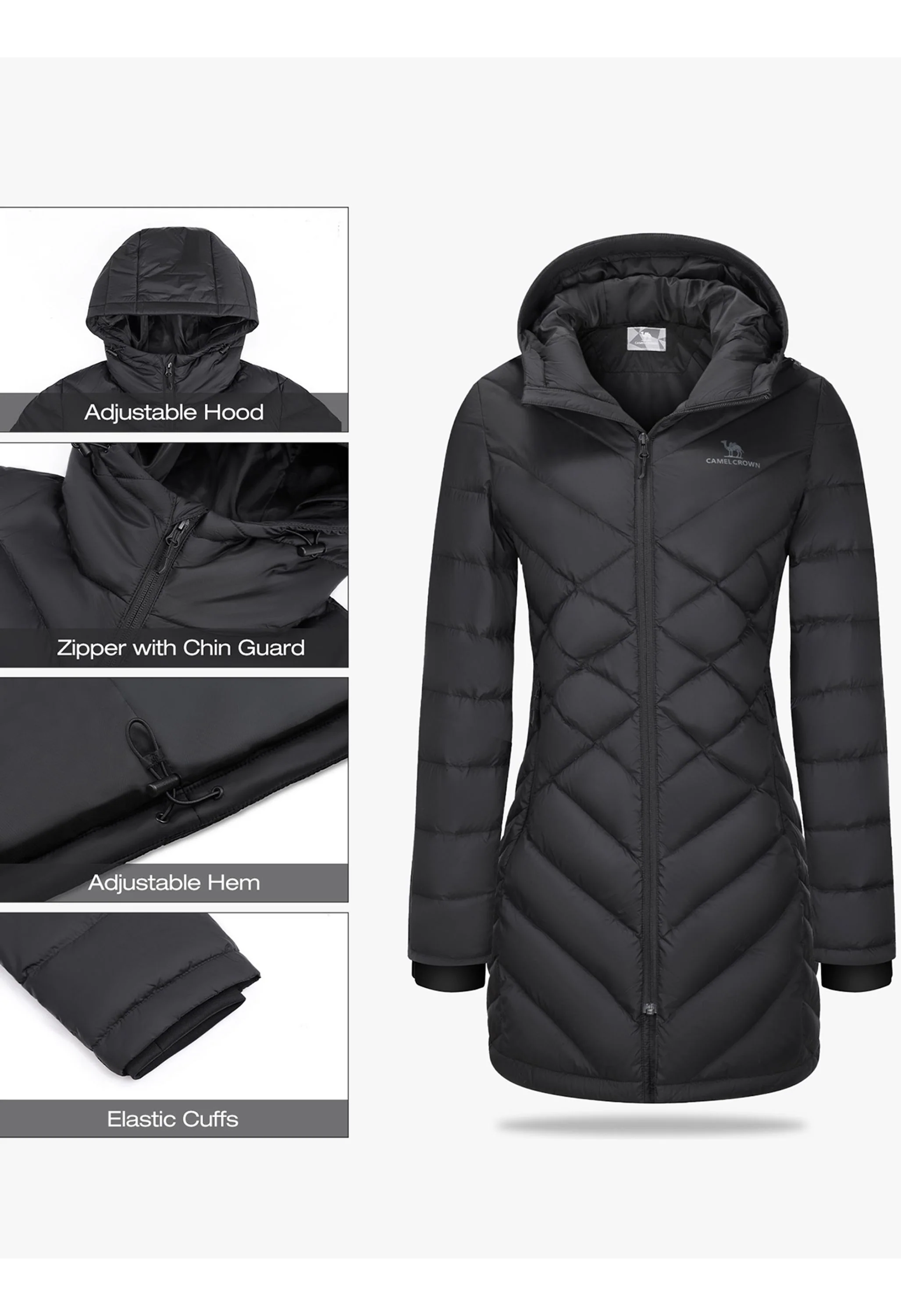 Women's Winter Black Regular Fit Long Lightweight Windproof Down Jacket - Image 5