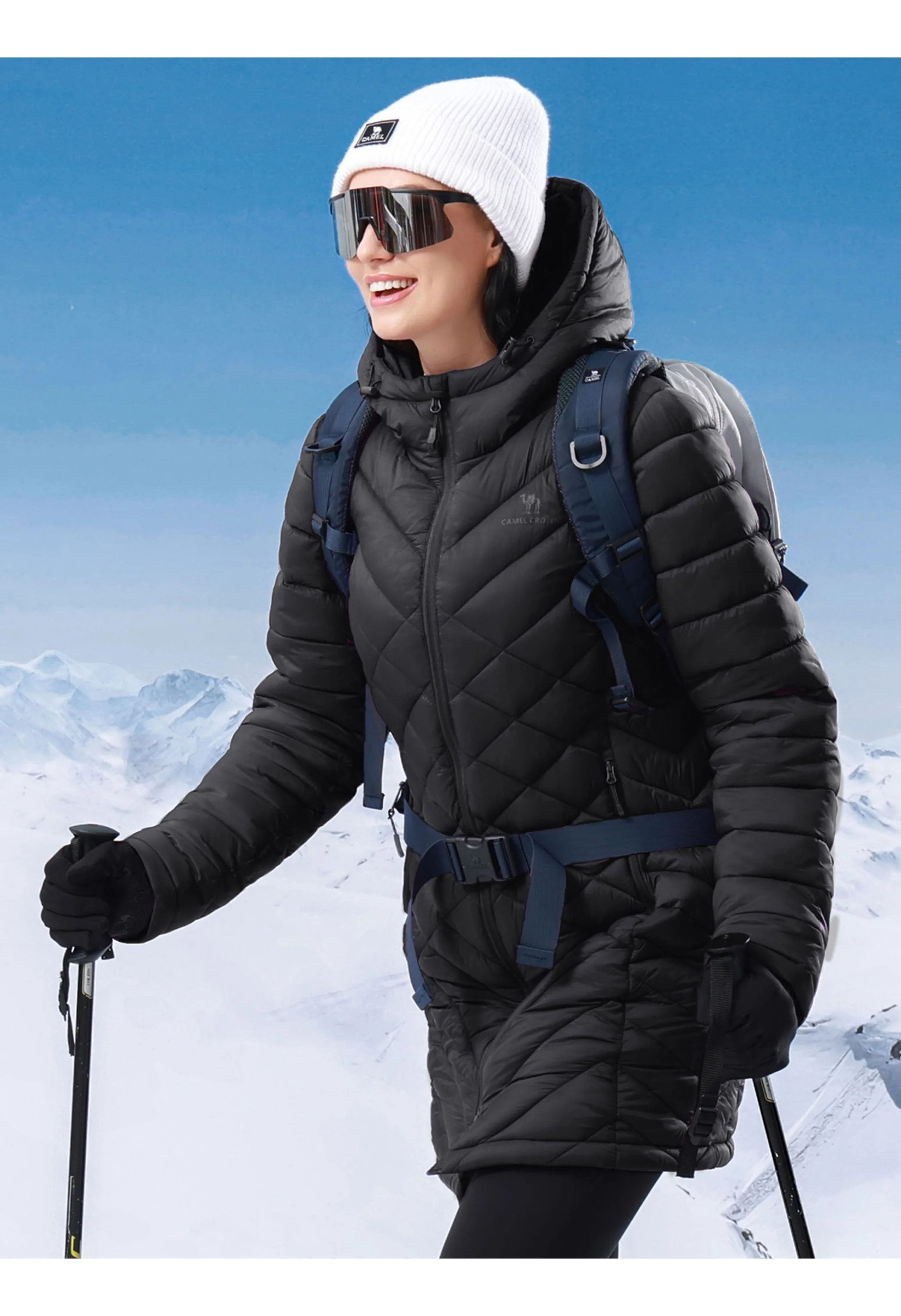 Women's Winter Black Regular Fit Long Lightweight Windproof Down Jacket - Image 6