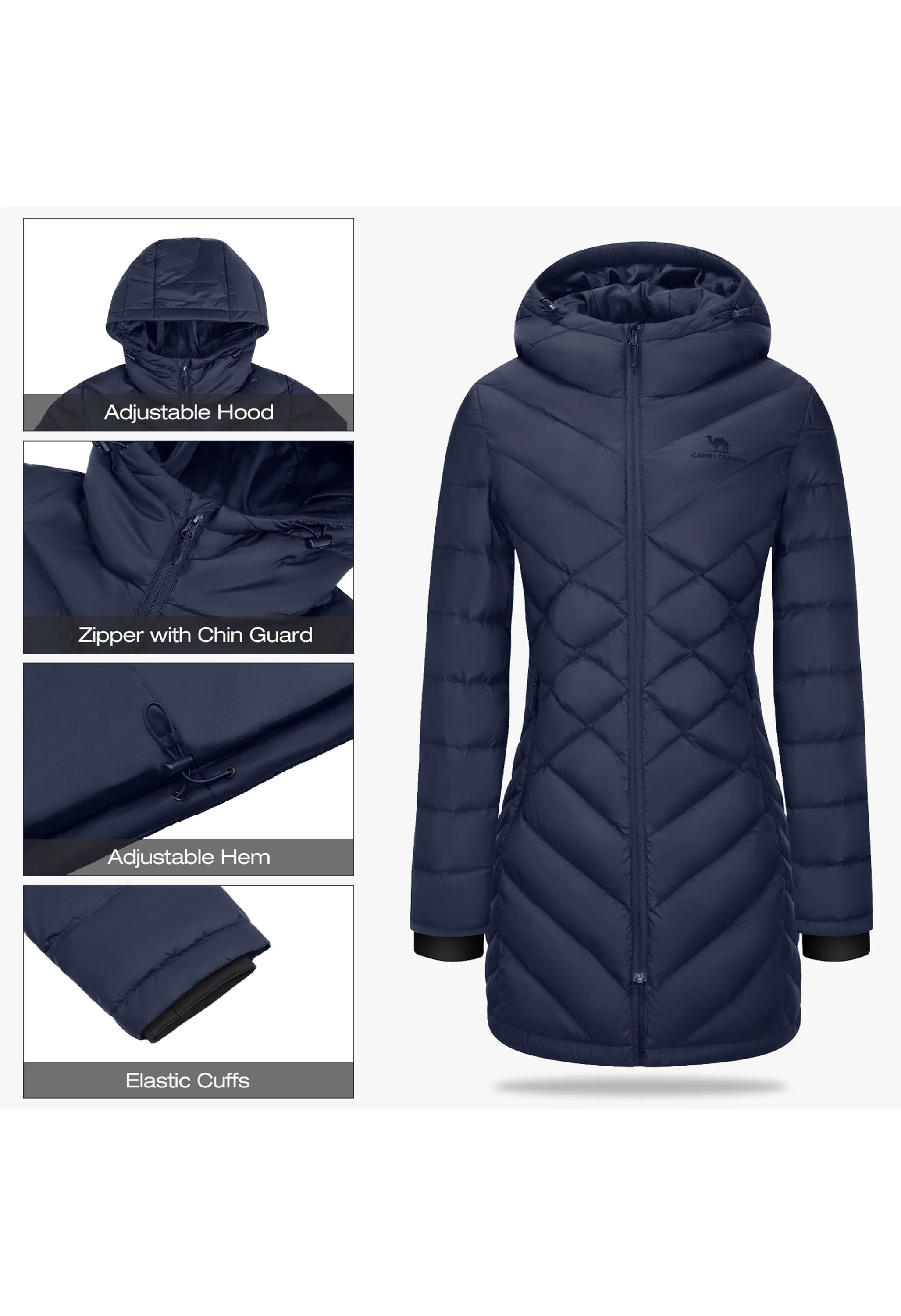 Women's Winter Blue Regular Fit Long Lightweight Windproof Down Jacket - Image 5