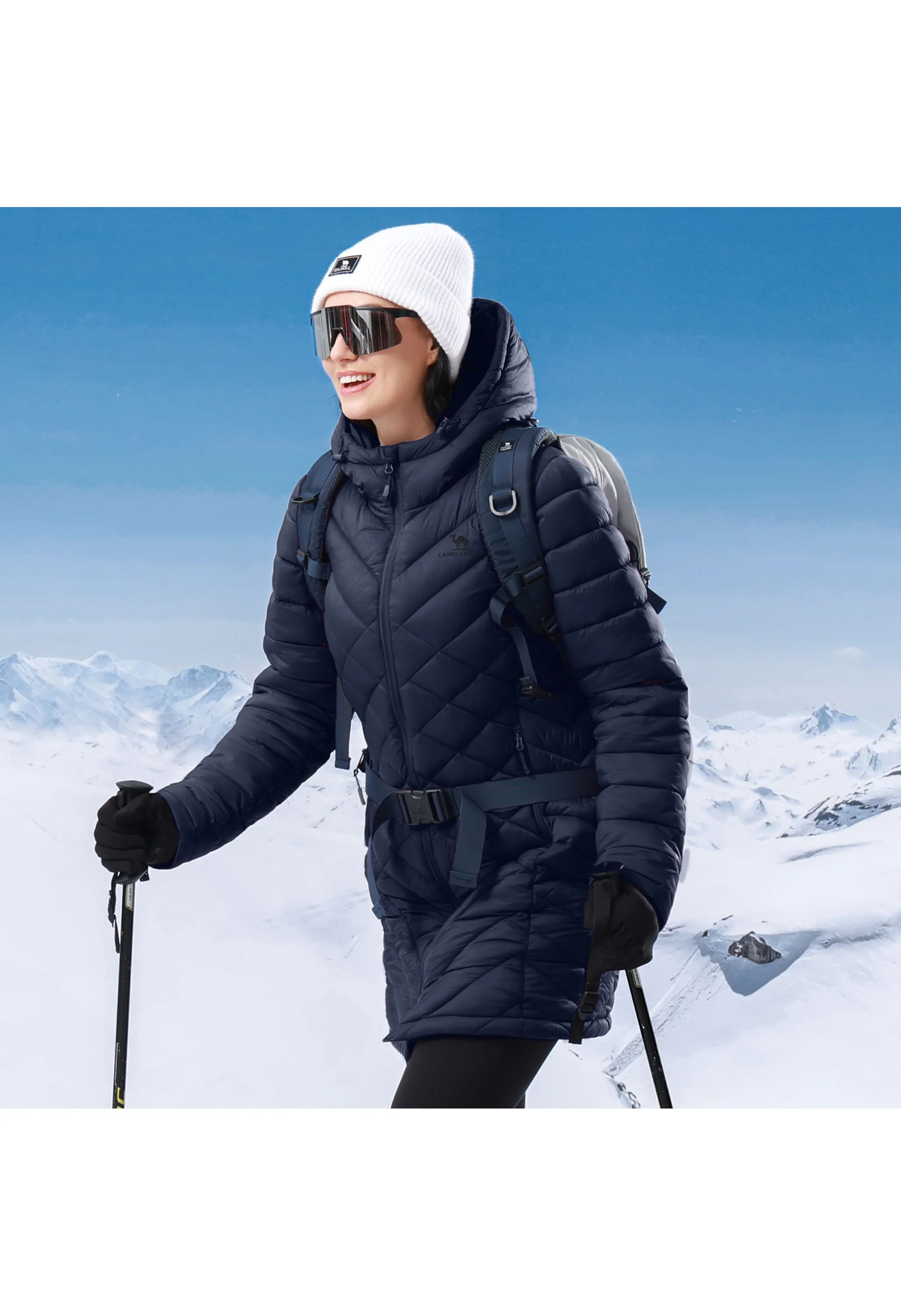 Women's Winter Blue Regular Fit Long Lightweight Windproof Down Jacket - Image 6