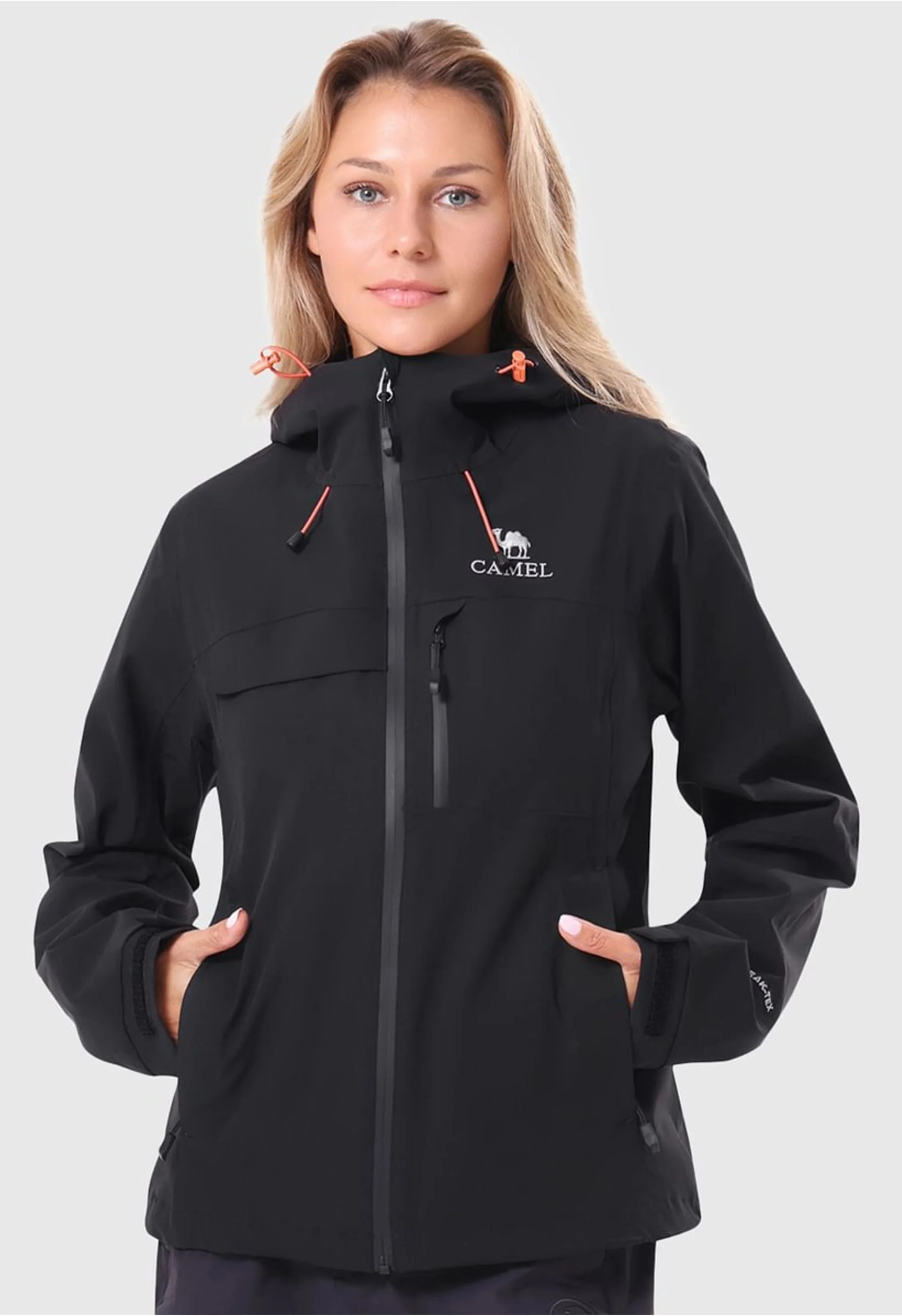 Women's Hiking Black Regular Fit Short Lightweight Waterproof Windproof Jacket - Image 2