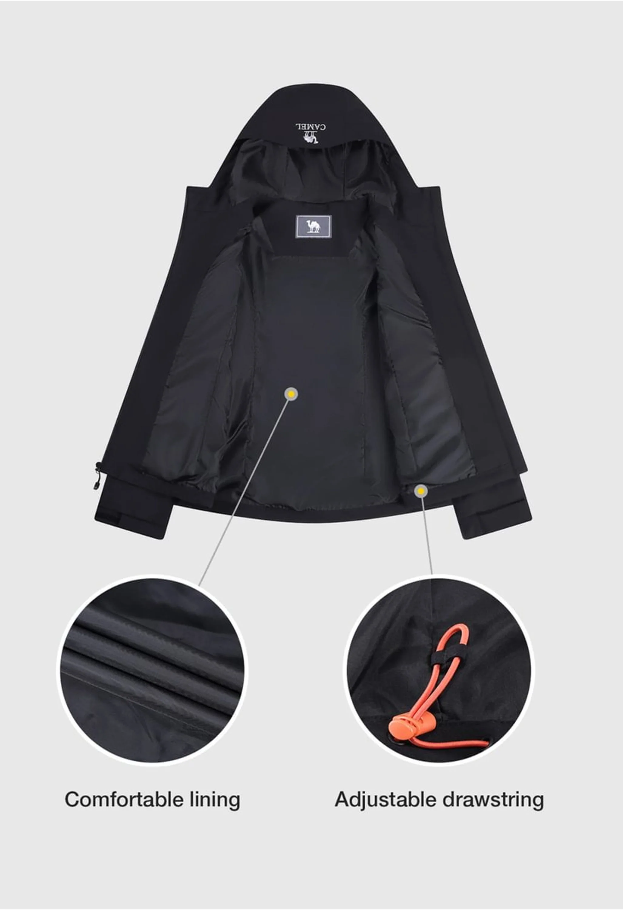 Women's Hiking Black Regular Fit Short Lightweight Waterproof Windproof Jacket - Image 5