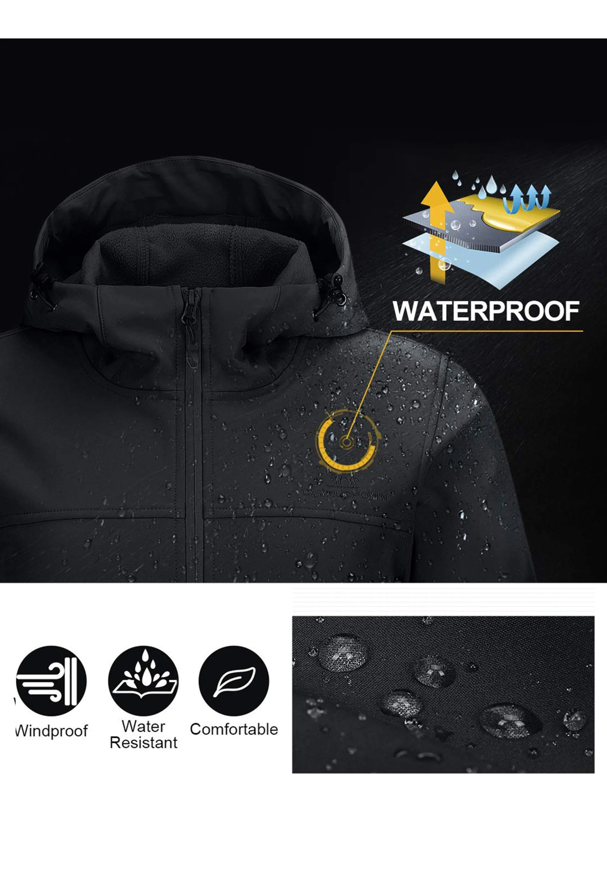 Women's Fall Black Regular Fit Short Lightweight Waterproof Softshell Jackets - Image 2