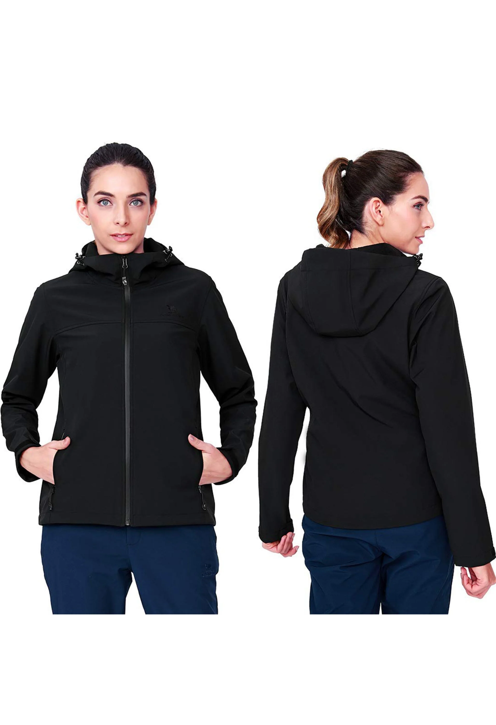 Women's Fall Black Regular Fit Short Lightweight Waterproof Softshell Jackets - Image 4