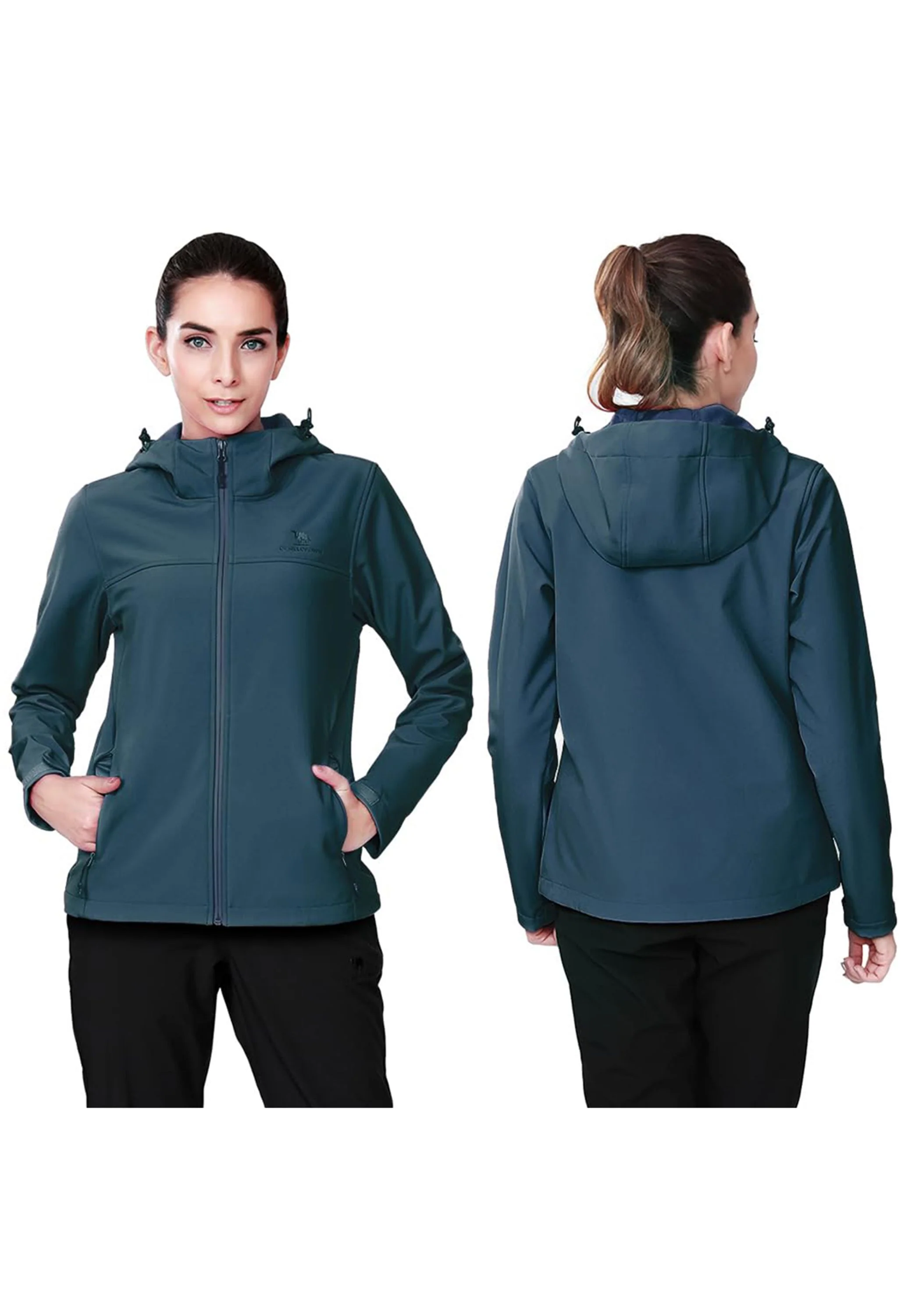 Women's Fall Deep Blue Regular Fit Short Lightweight Waterproof Softshell Jackets - Image 4