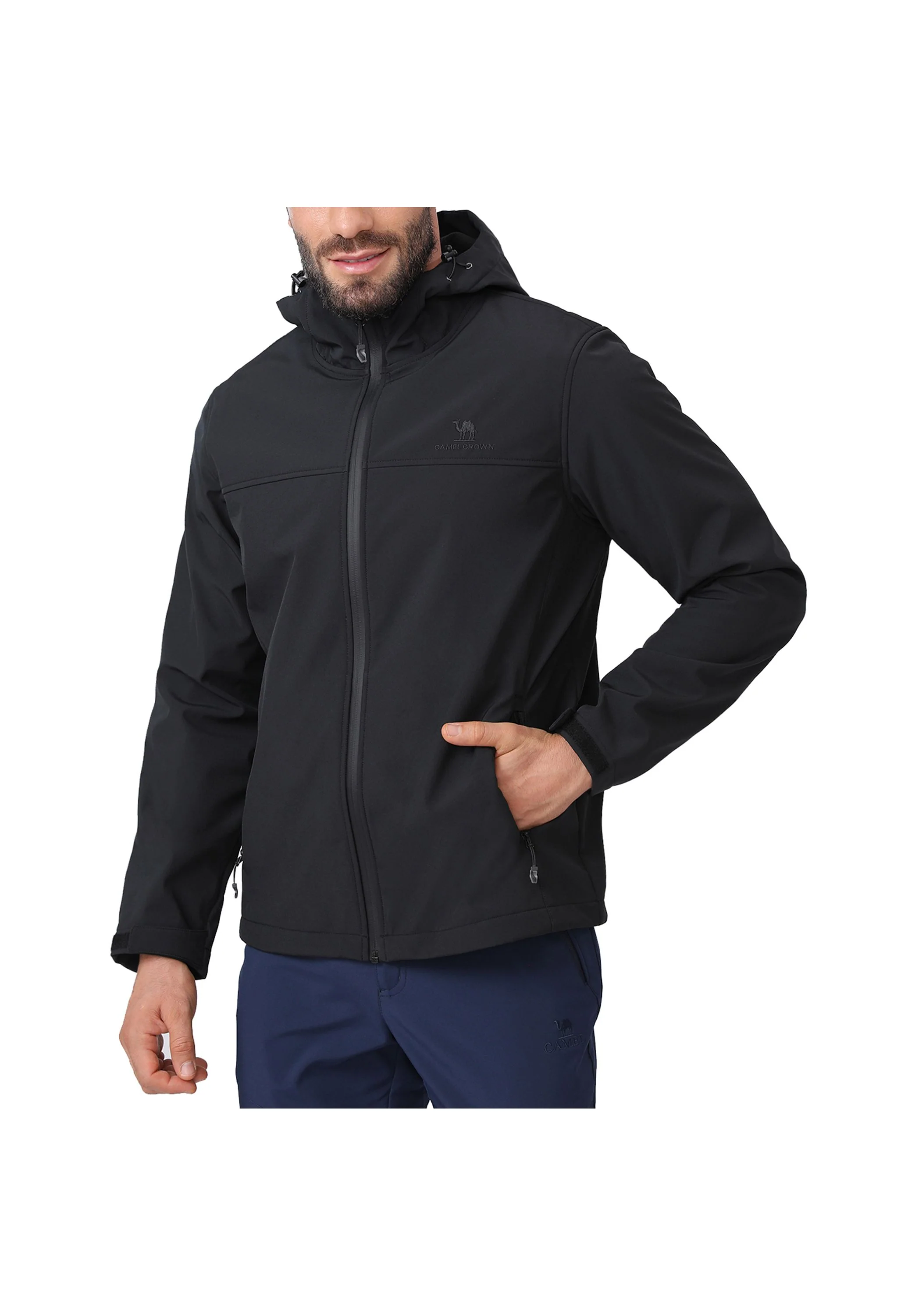Men's Fall Black Regular Fit Short Lightweight Waterproof Softshell Jackets - Image 2