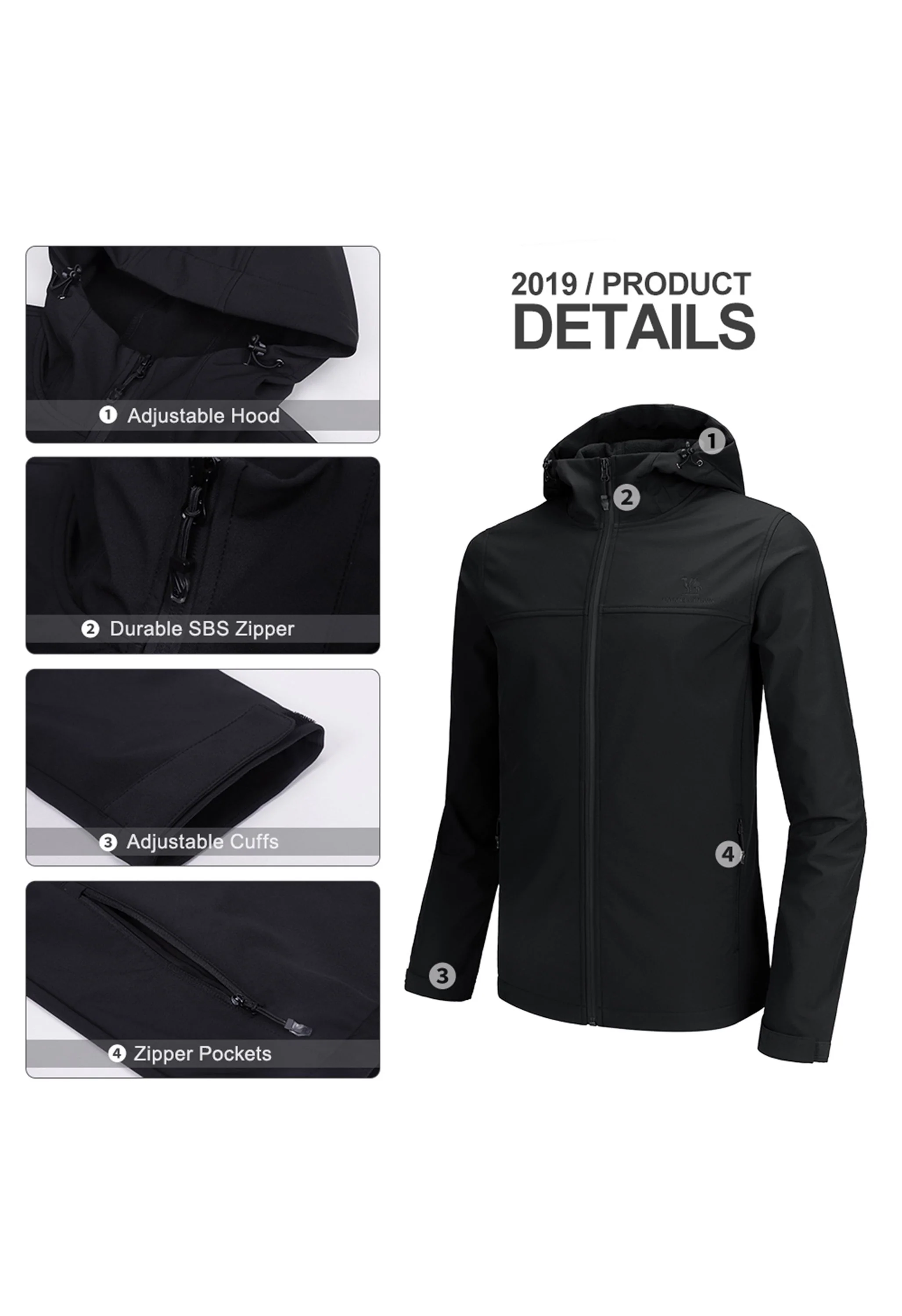 Men's Fall Black Regular Fit Short Lightweight Waterproof Softshell Jackets - Image 3