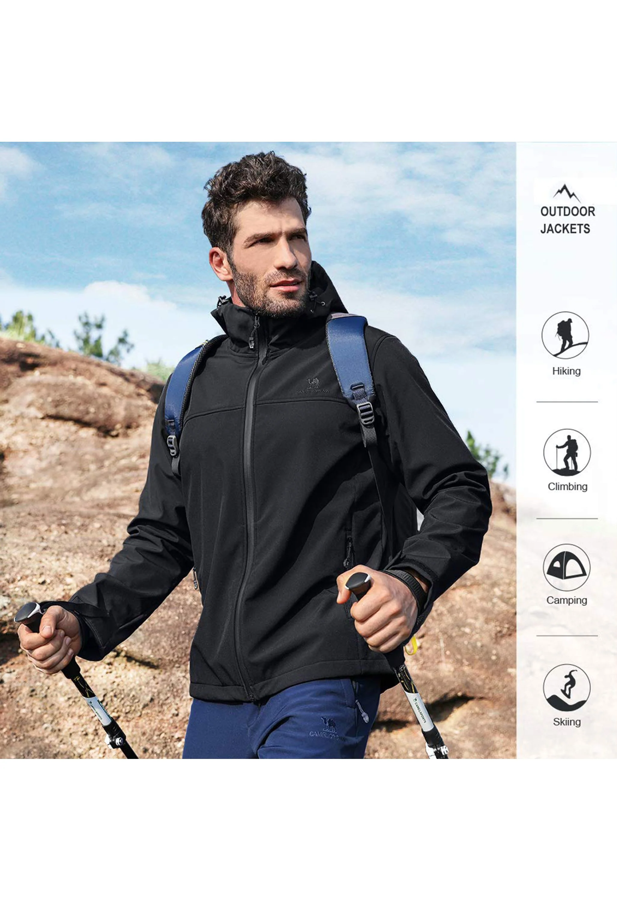 Men's Fall Black Regular Fit Short Lightweight Waterproof Softshell Jackets - Image 6