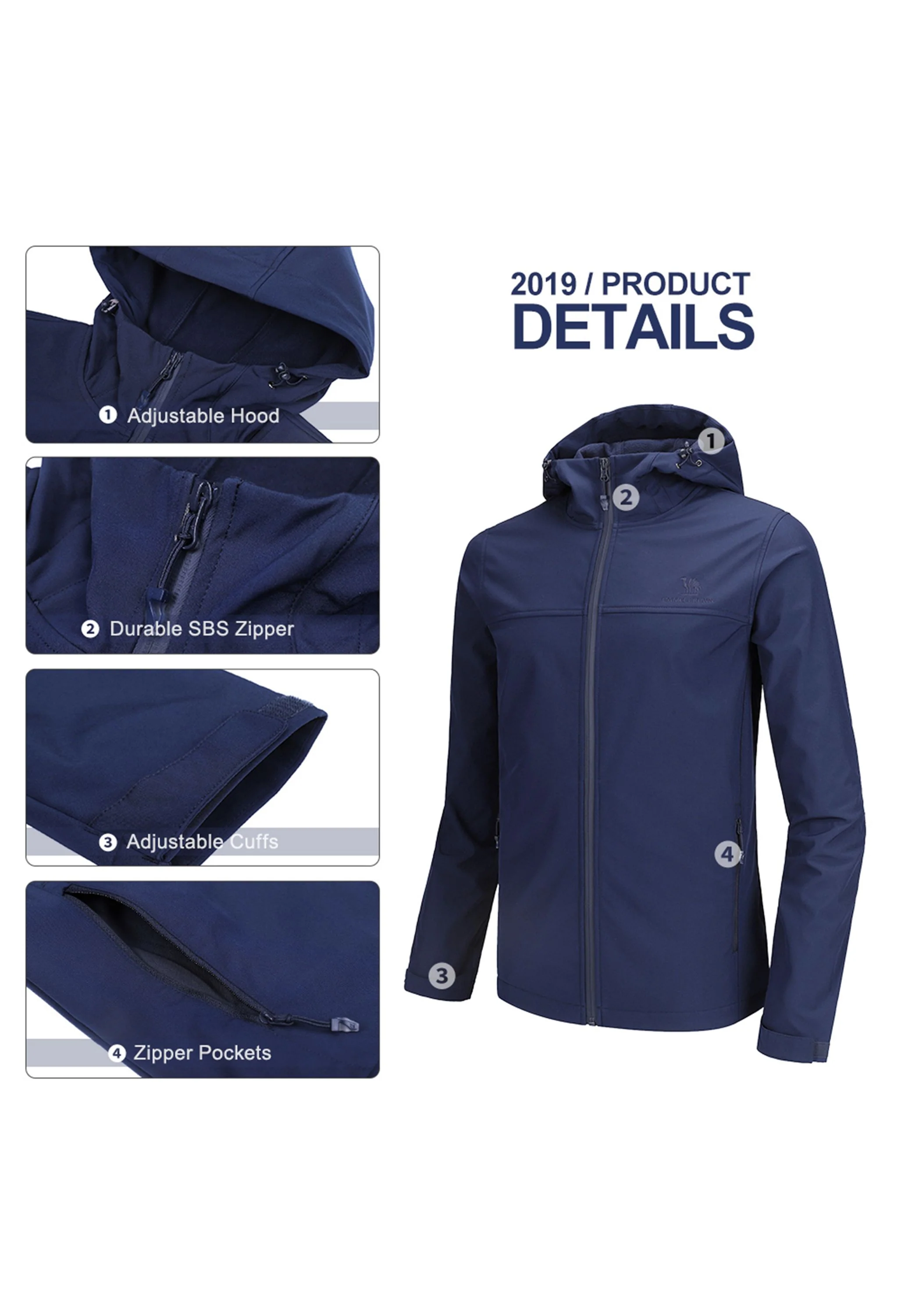 Men's Fall Blue Regular Fit Short Lightweight Waterproof Softshell Jackets - Image 3