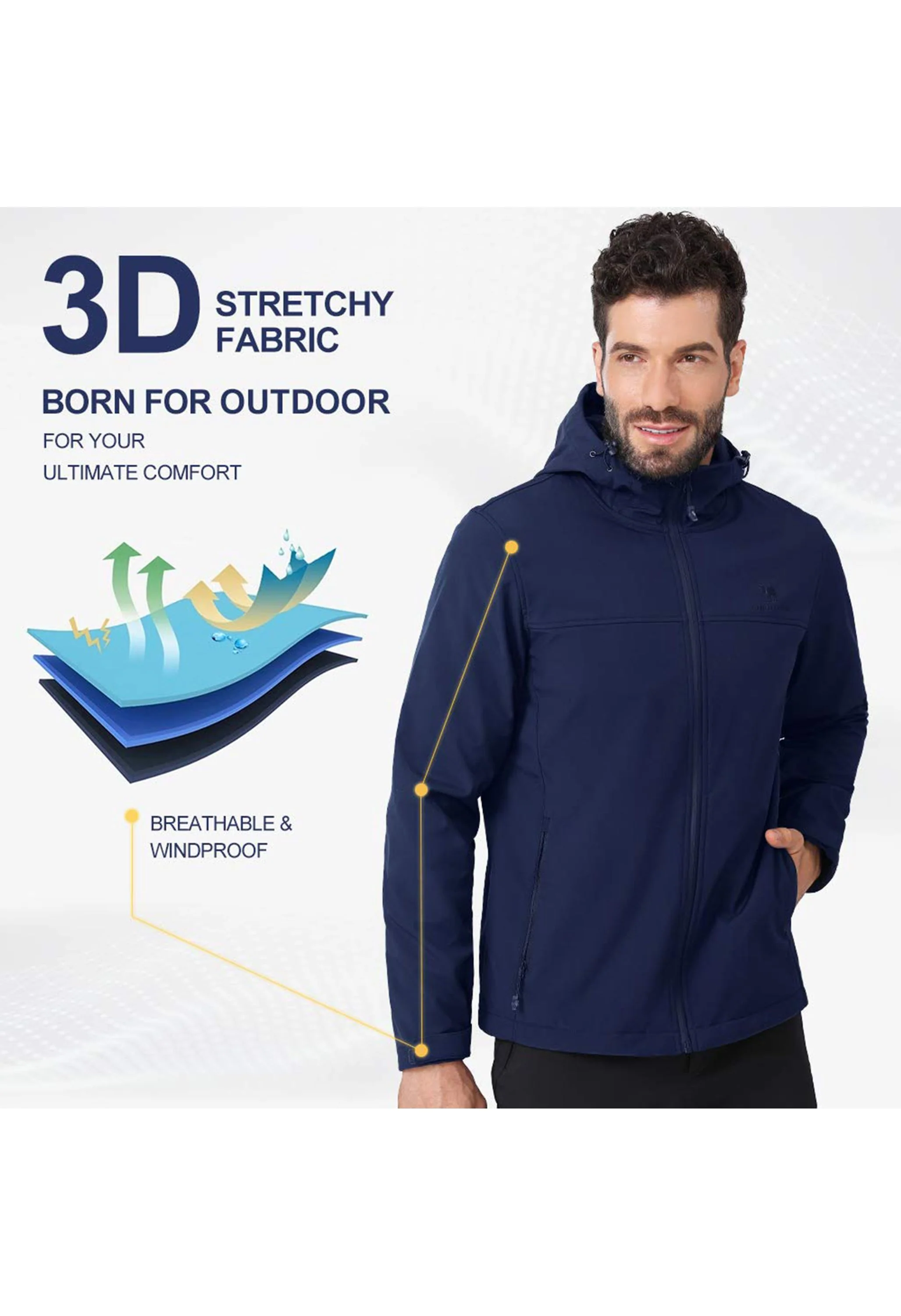 Men's Fall Blue Regular Fit Short Lightweight Waterproof Softshell Jackets - Image 4