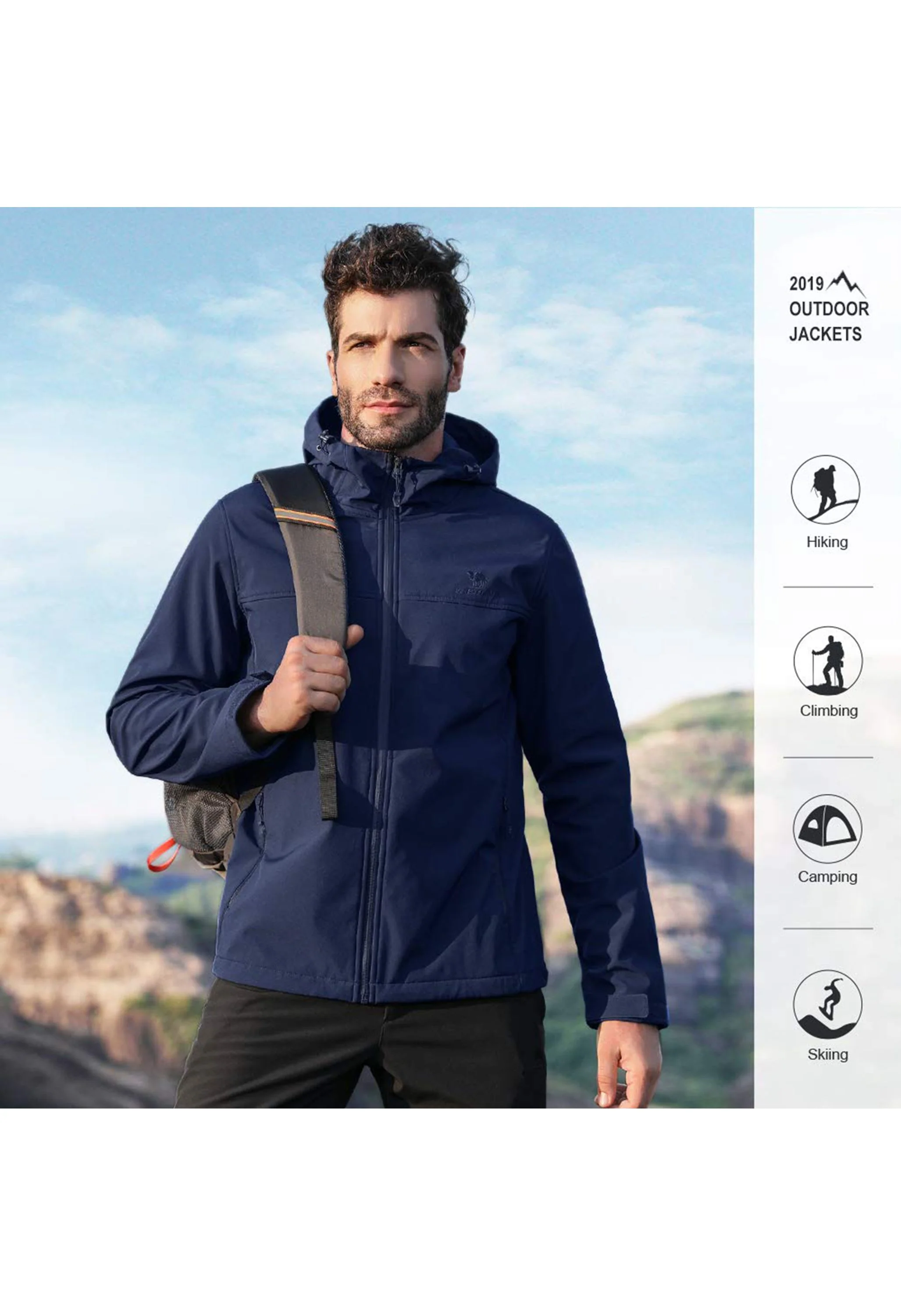 Men's Fall Blue Regular Fit Short Lightweight Waterproof Softshell Jackets - Image 6