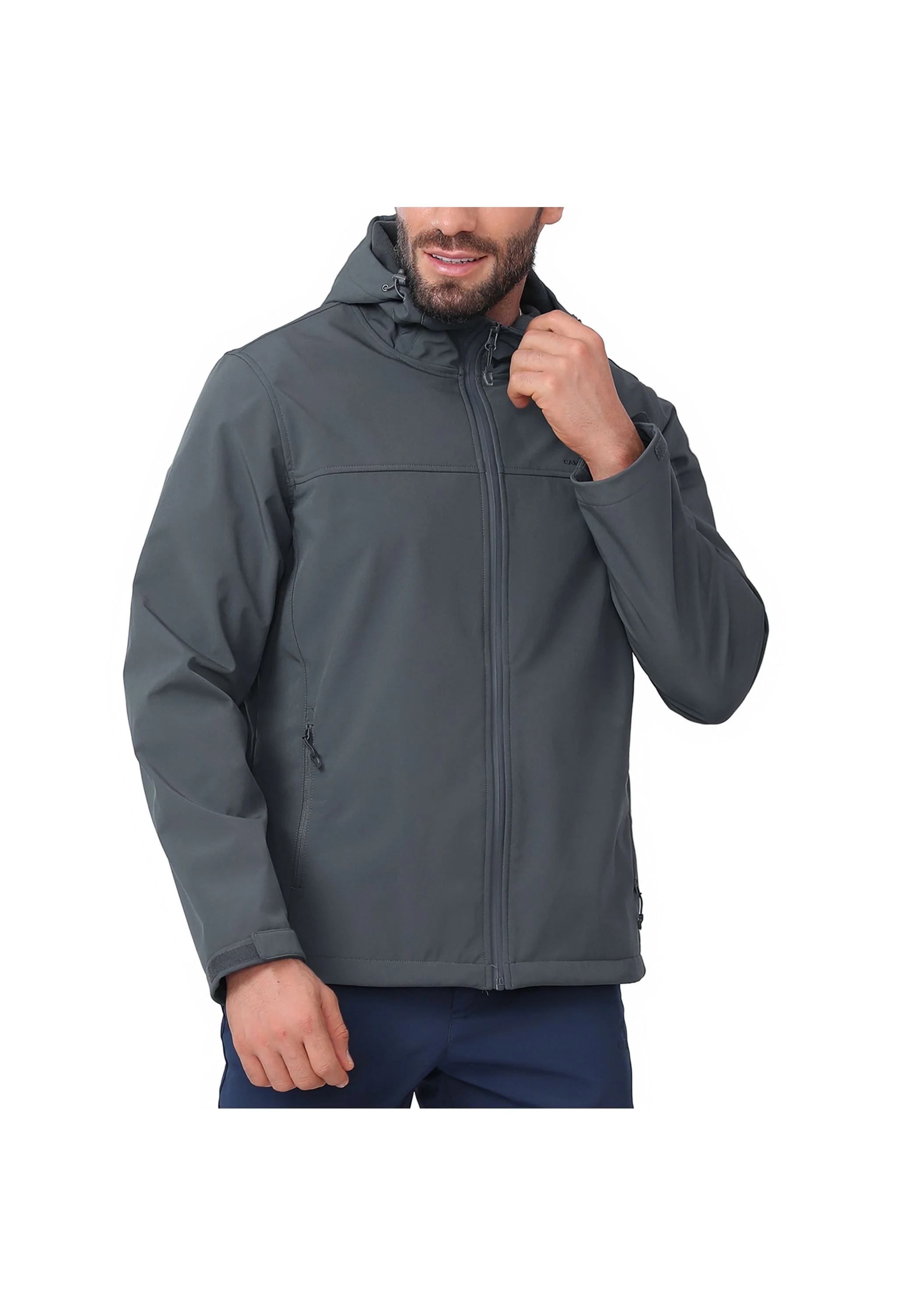 Men's Fall Gray Regular Fit Short Lightweight Waterproof Softshell Jackets - Image 2