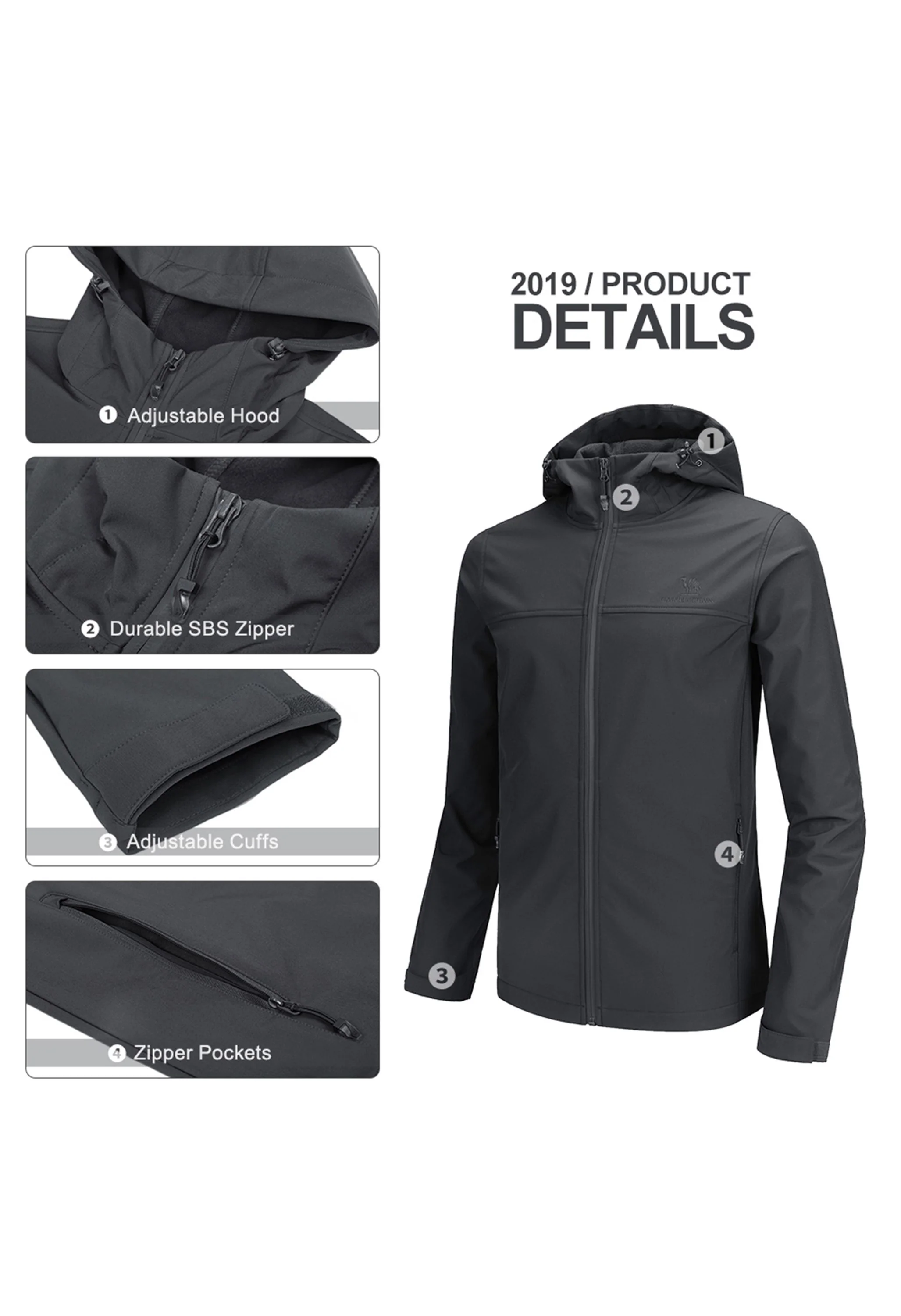 Men's Fall Gray Regular Fit Short Lightweight Waterproof Softshell Jackets - Image 3