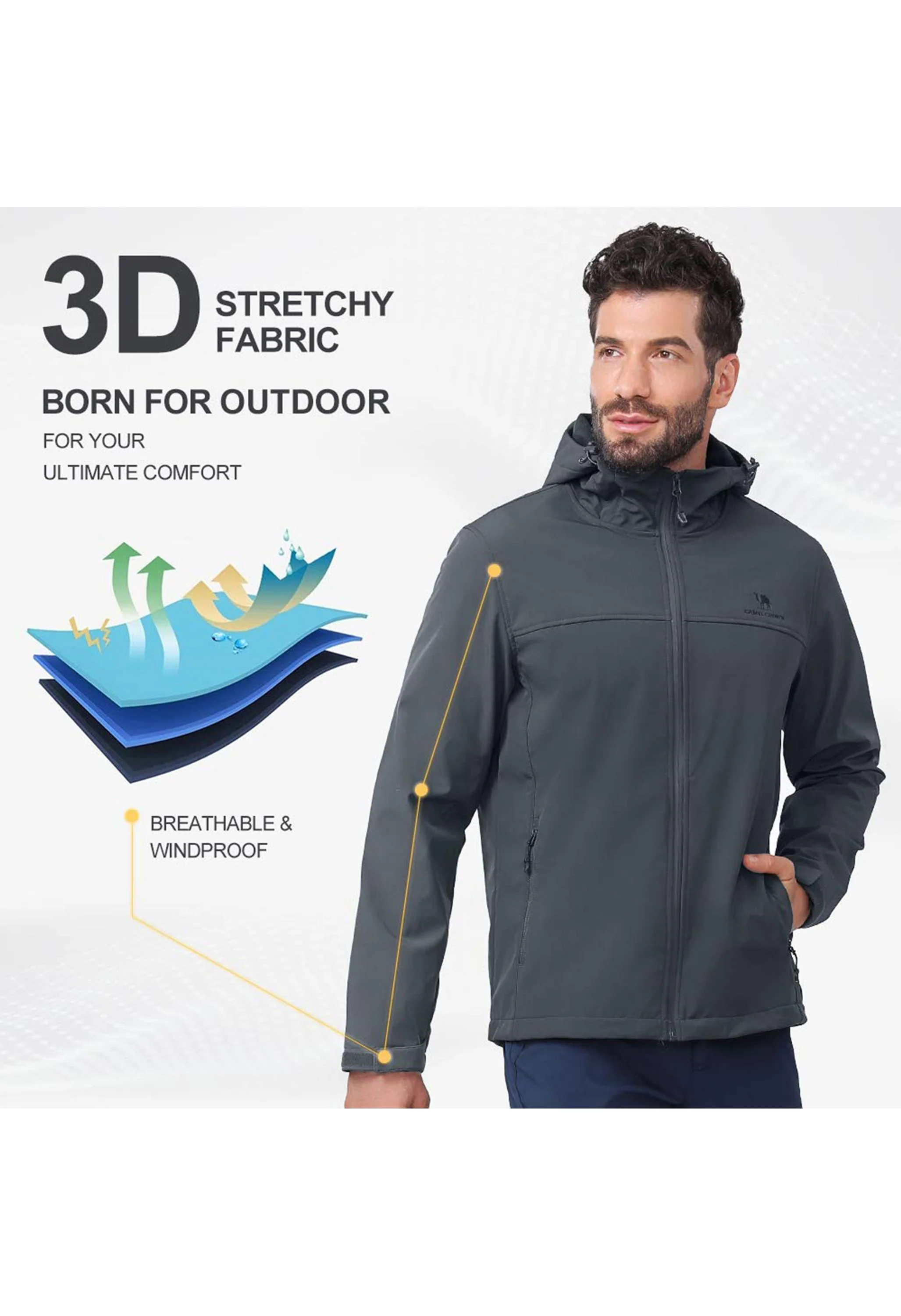 Men's Fall Gray Regular Fit Short Lightweight Waterproof Softshell Jackets - Image 5