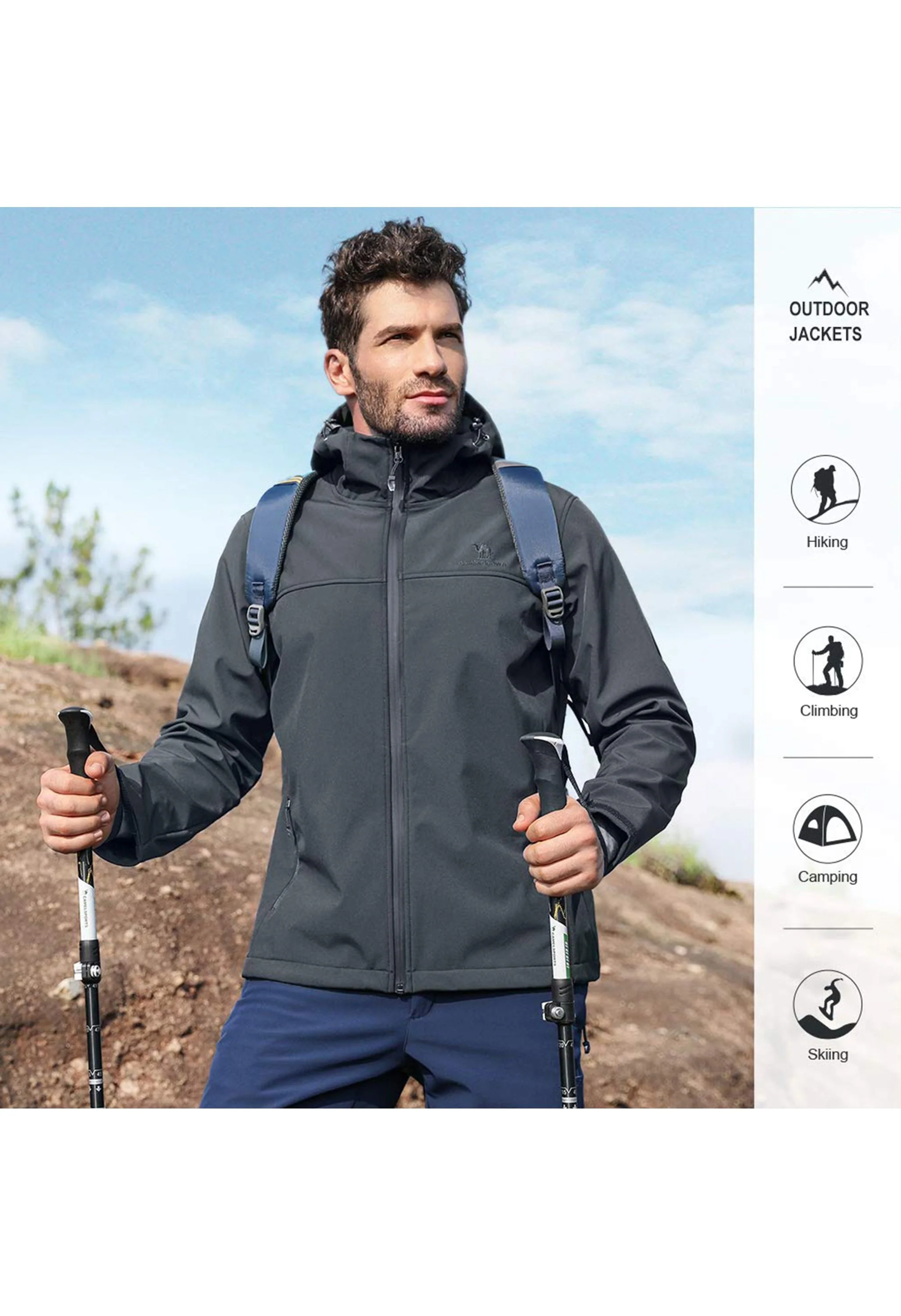 Men's Fall Gray Regular Fit Short Lightweight Waterproof Softshell Jackets - Image 6