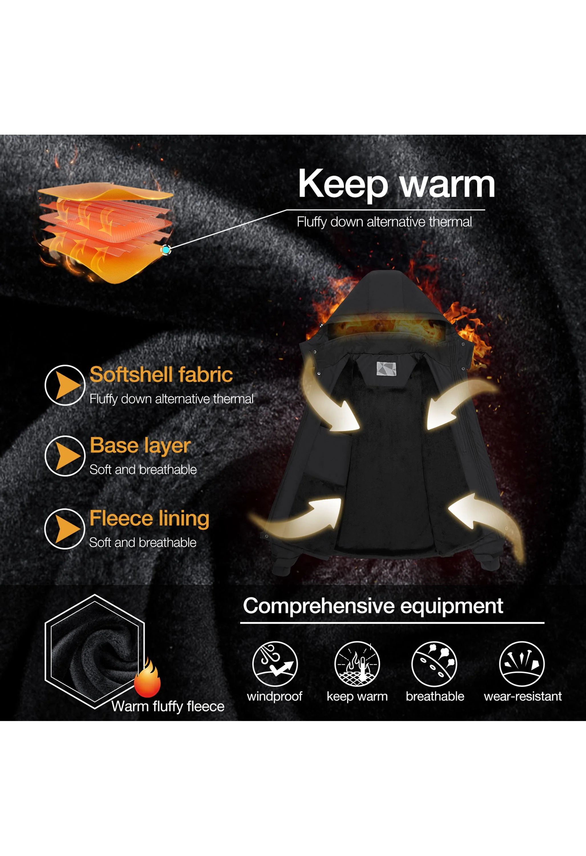 Men's Winter Black Regular Fit Short Waterproof Windproof Ski Jacket - Image 4