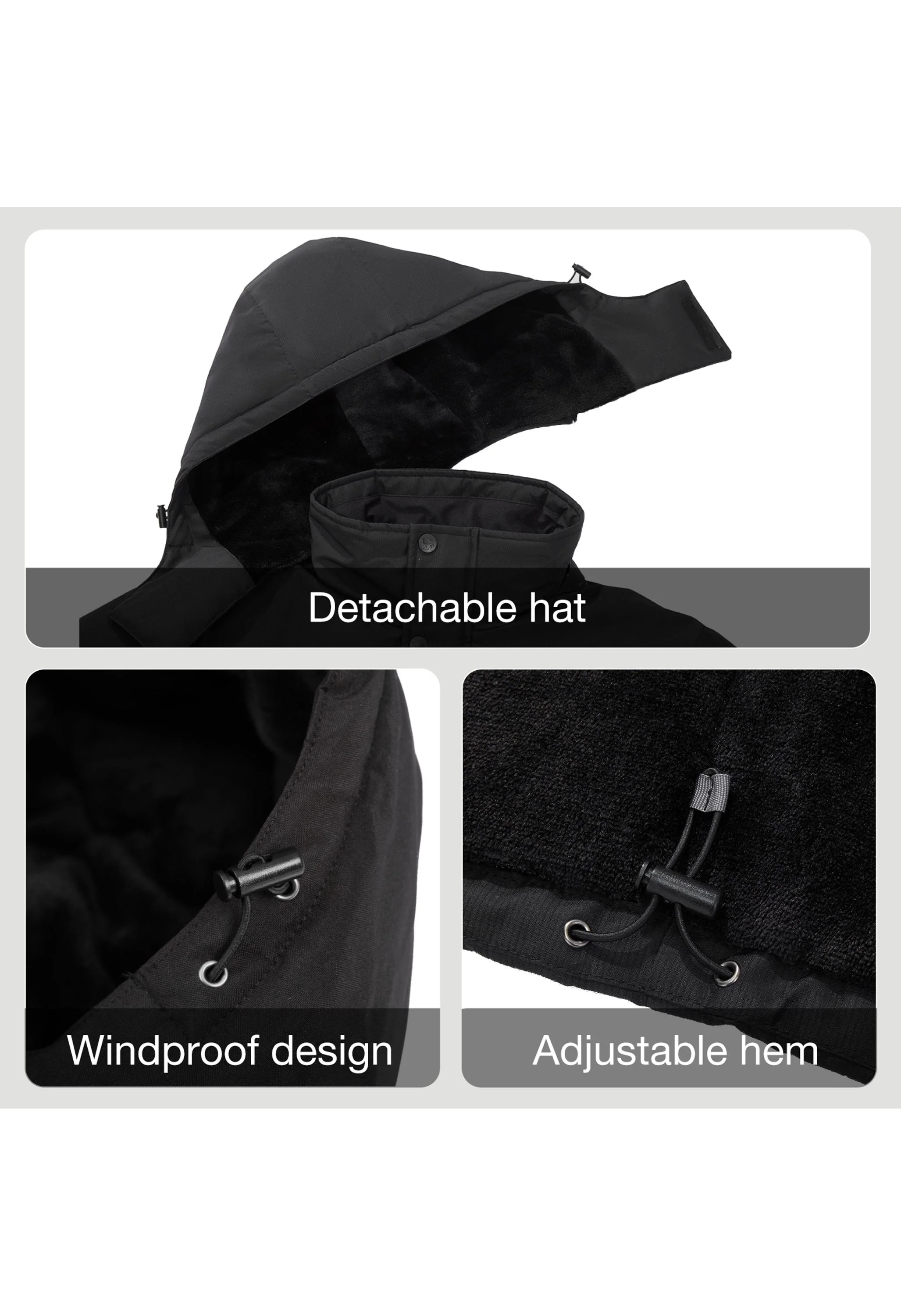 Men's Winter Black Regular Fit Short Waterproof Windproof Ski Jacket - Image 5