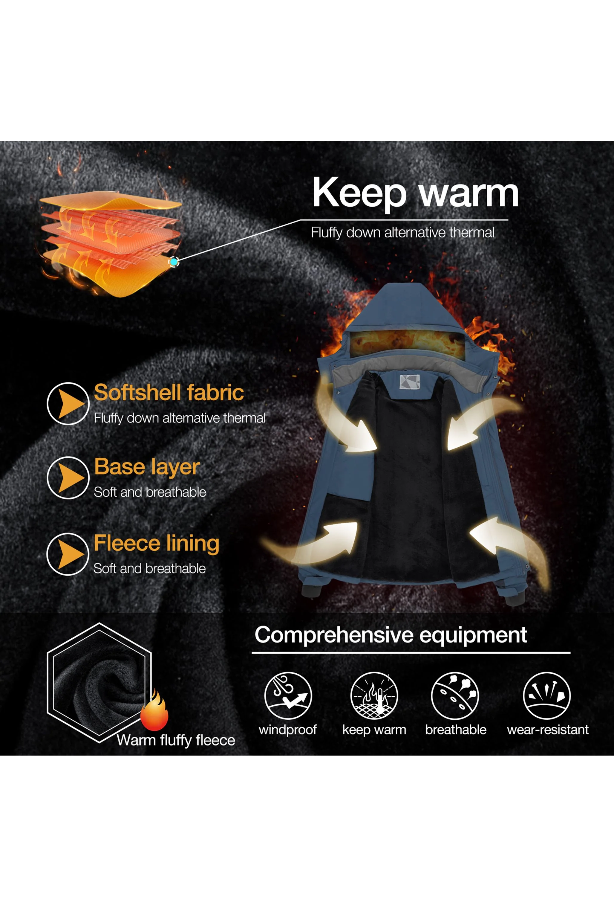 Men's Winter Blue Regular Fit Short Waterproof Windproof Ski Jacket - Image 4