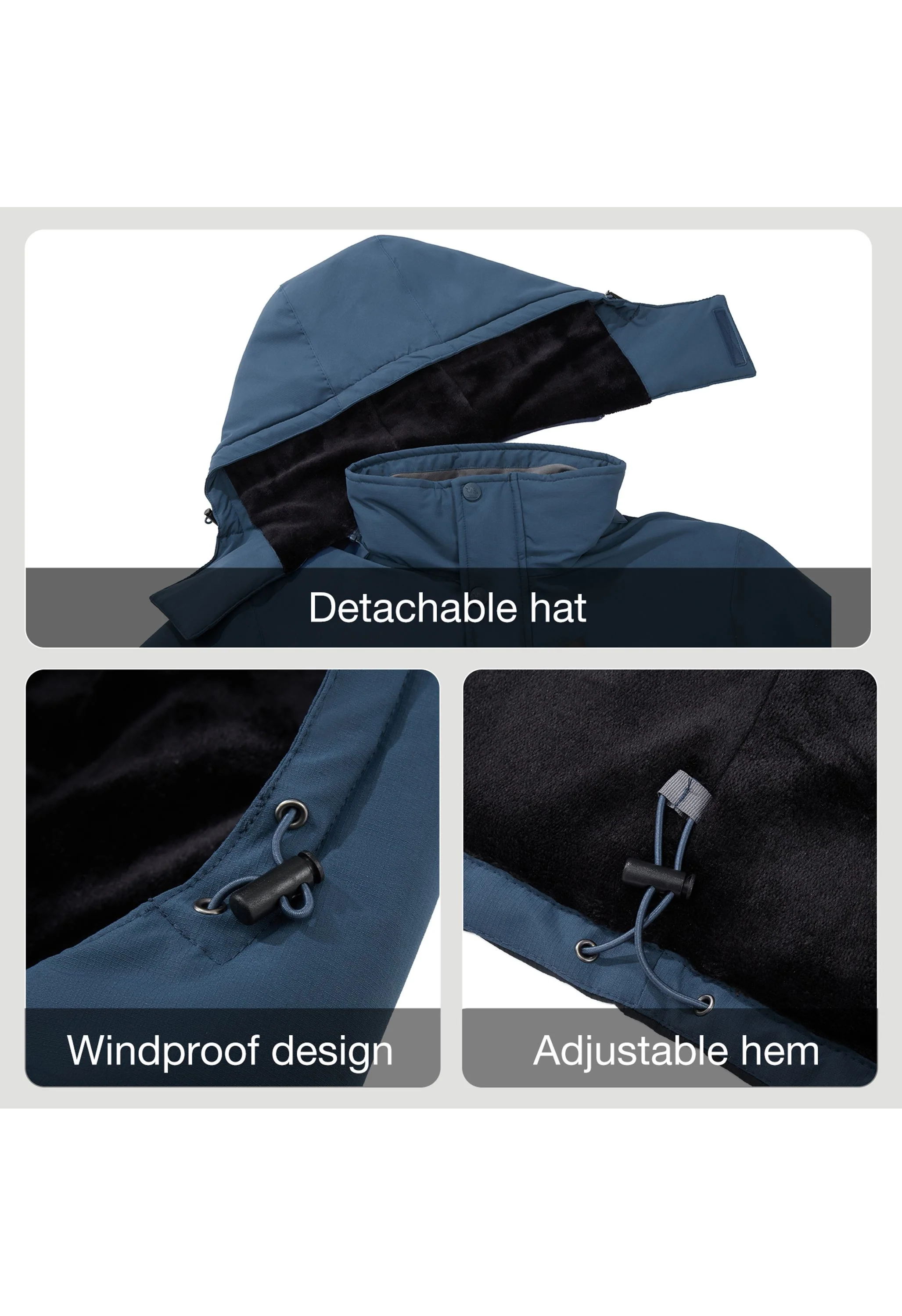 Men's Winter Blue Regular Fit Short Waterproof Windproof Ski Jacket - Image 5