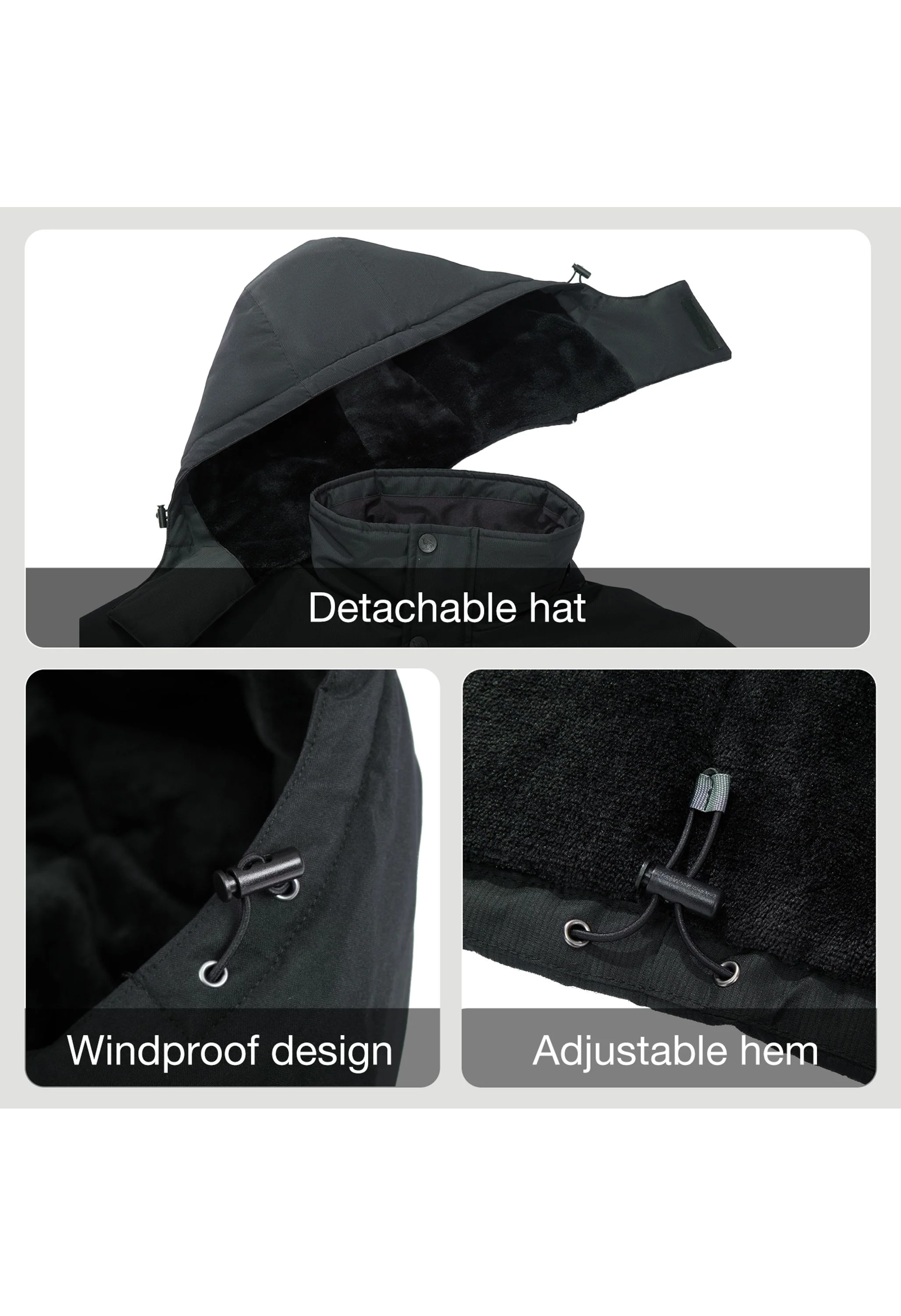 Men's Winter Dark Gray Regular Fit Short Waterproof Windproof Ski Jacket - Image 3