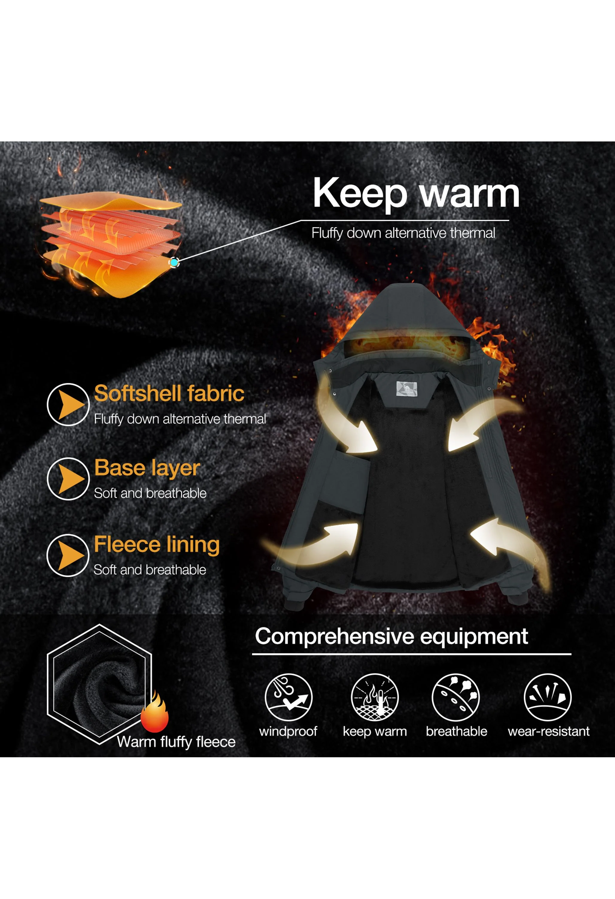 Men's Winter Dark Gray Regular Fit Short Waterproof Windproof Ski Jacket - Image 6
