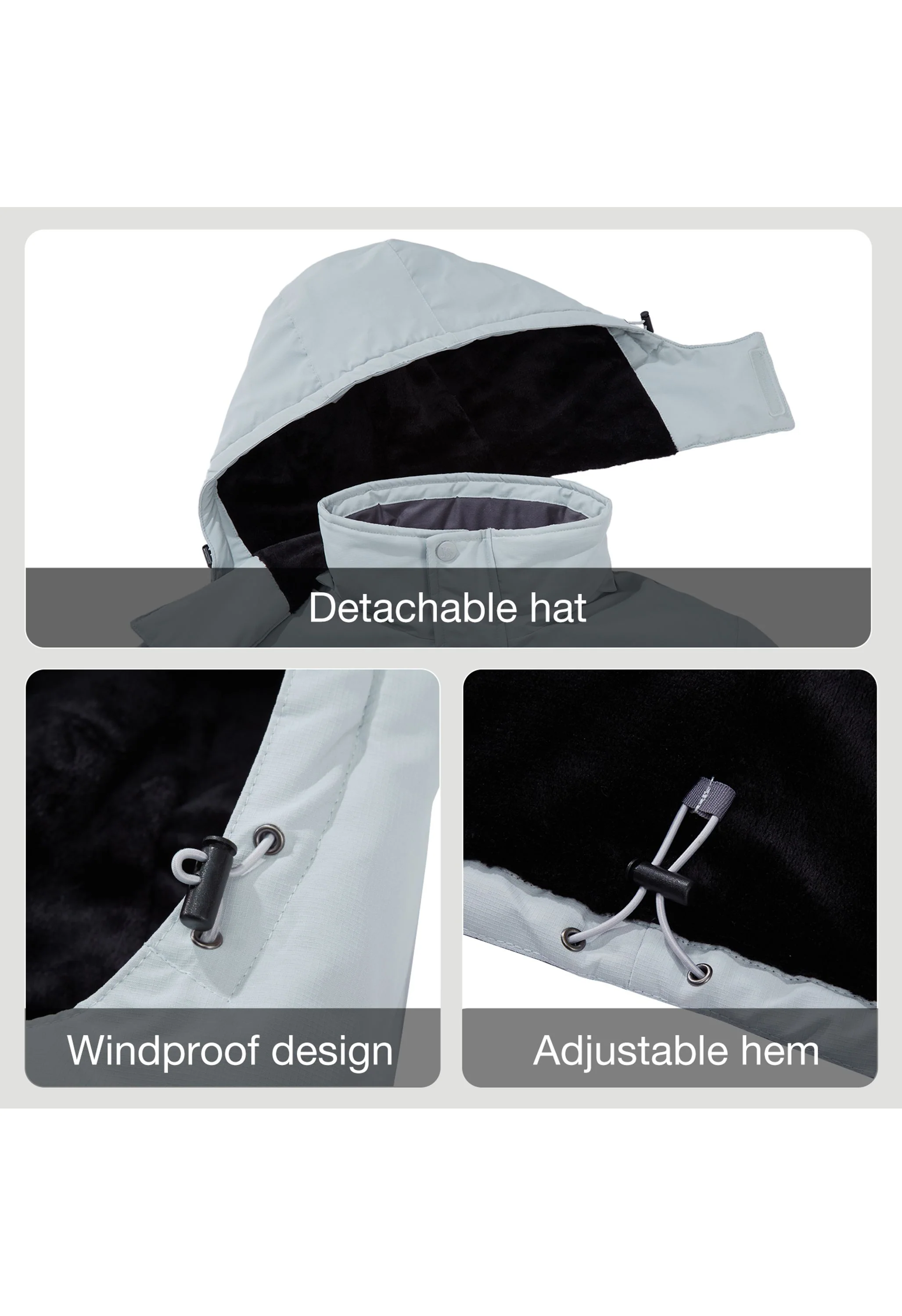 Men's Winter Gray Regular Fit Short Waterproof Windproof Ski Jacket - Image 5