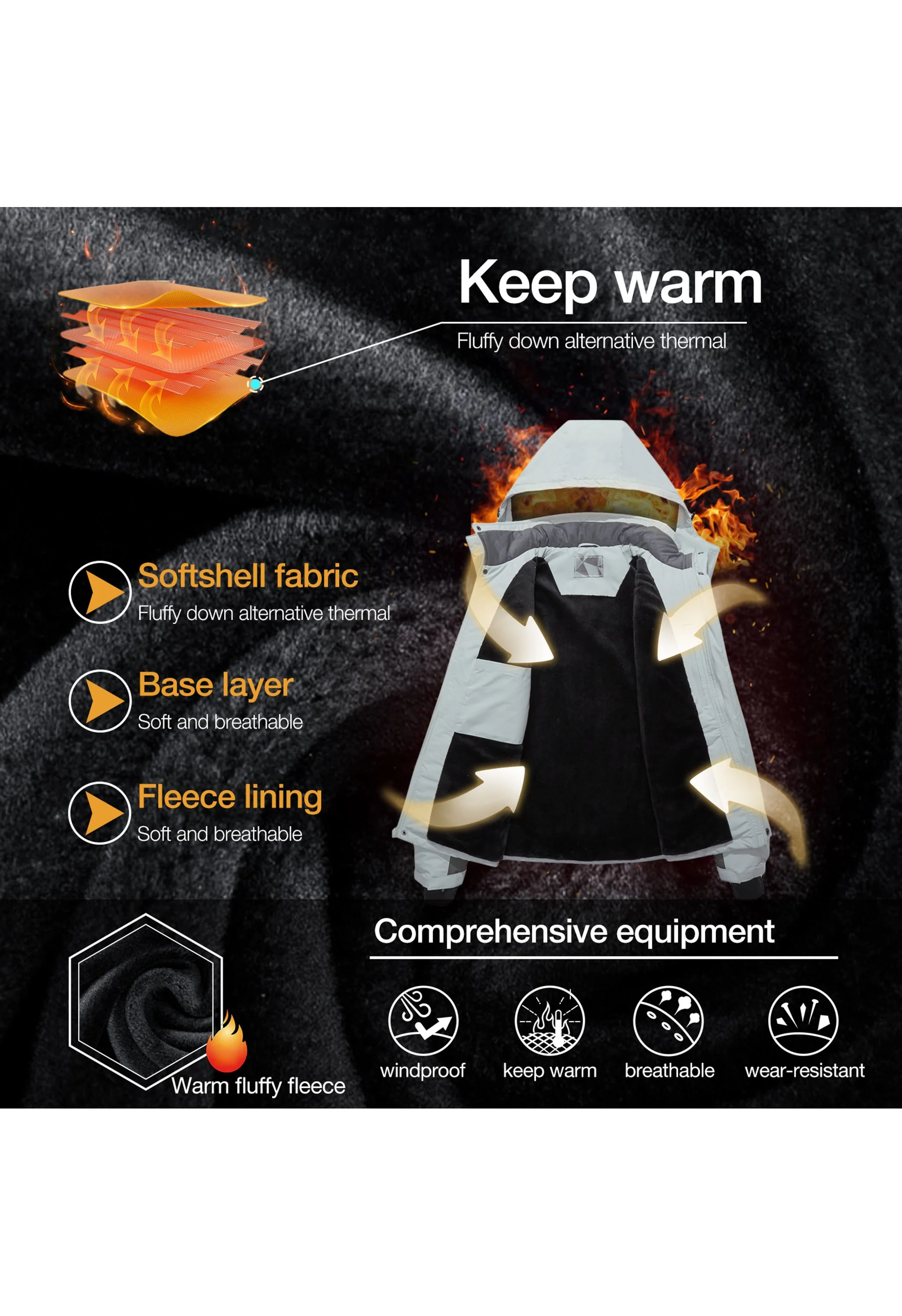 Men's Winter Gray Regular Fit Short Waterproof Windproof Ski Jacket - Image 6