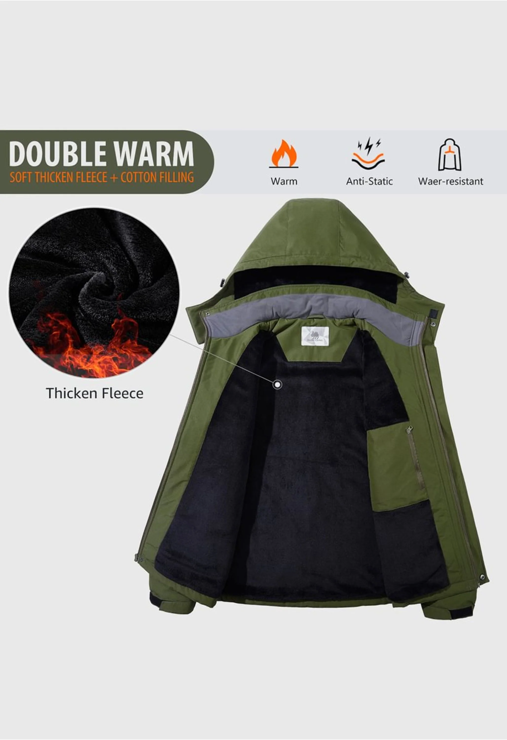 Men's Winter Green Regular Fit Short Waterproof Windproof Ski Jacket - Image 5