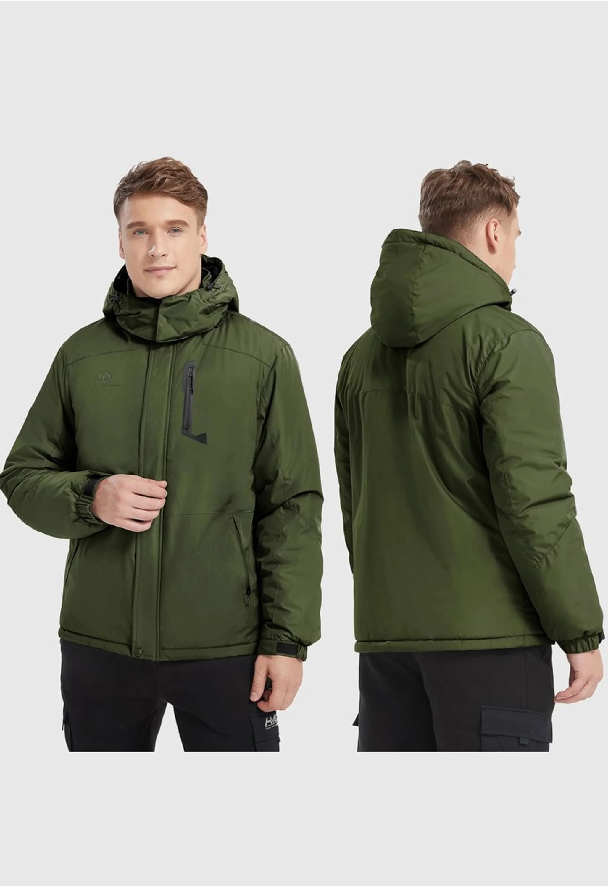 Men's Winter Green Regular Fit Short Waterproof Windproof Ski Jacket - Image 7