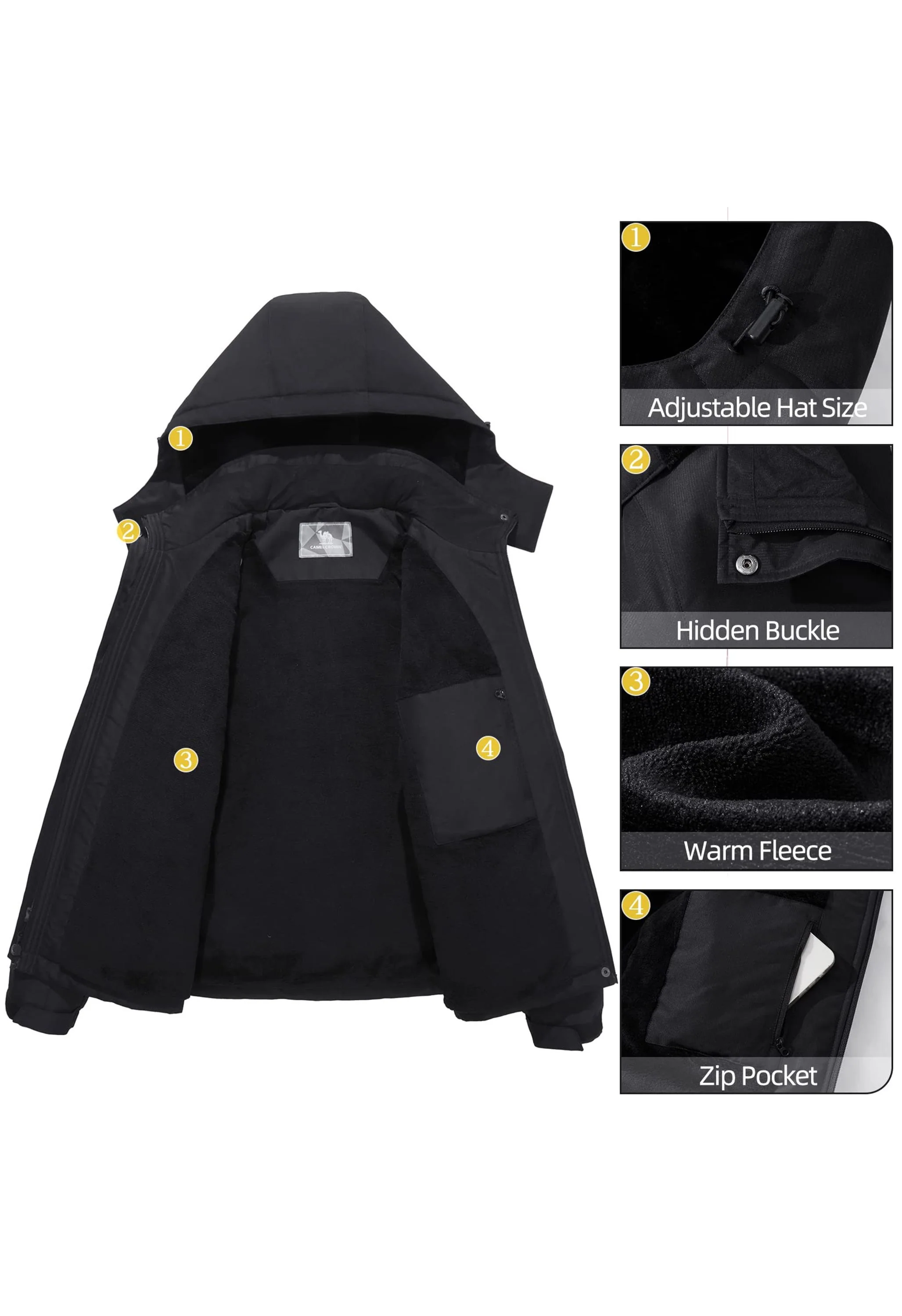 Women's Winter Black Regular Fit Short Waterproof Windproof Ski Jacket - Image 5