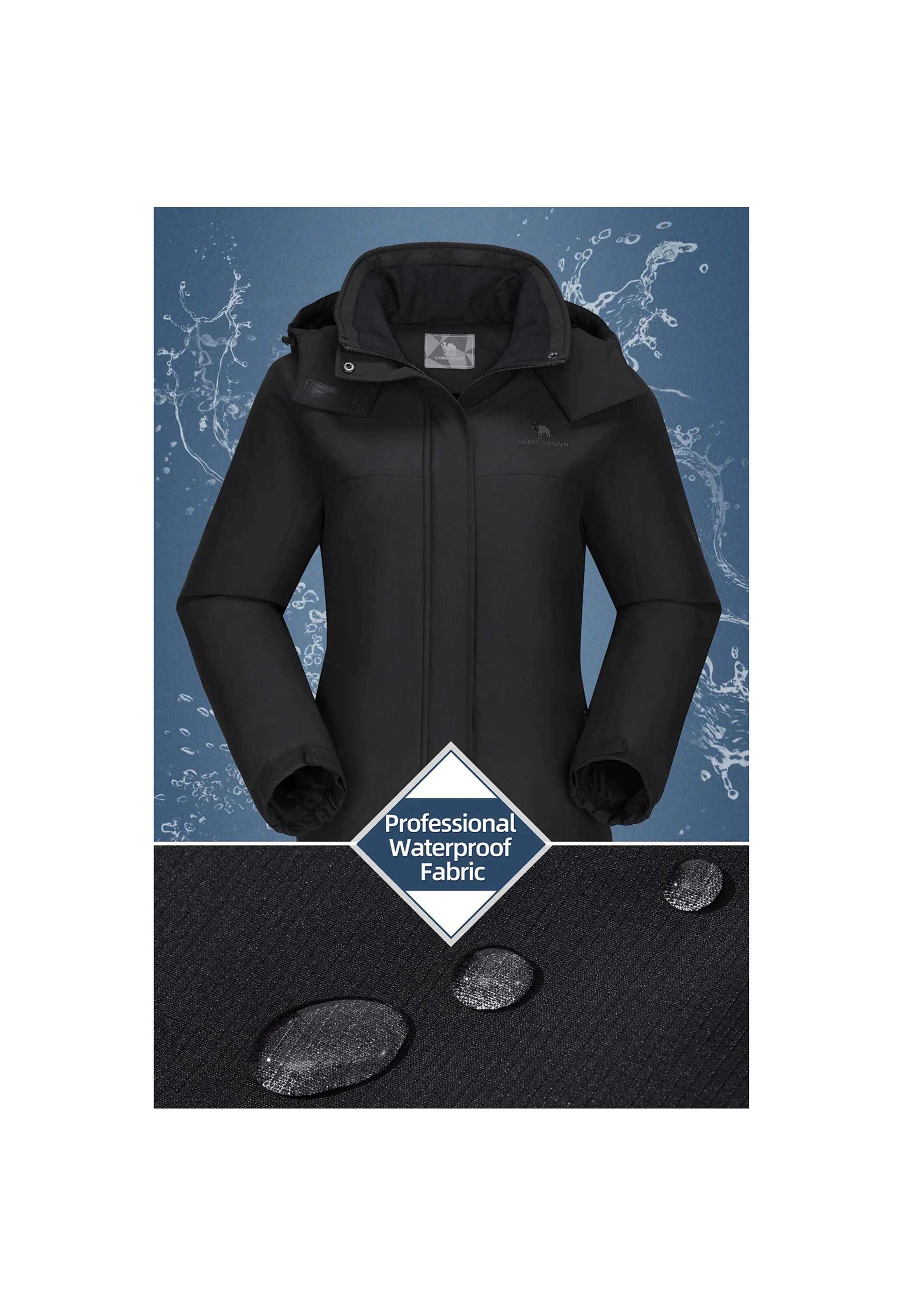 Women's Winter Black Regular Fit Short Waterproof Windproof Ski Jacket - Image 6