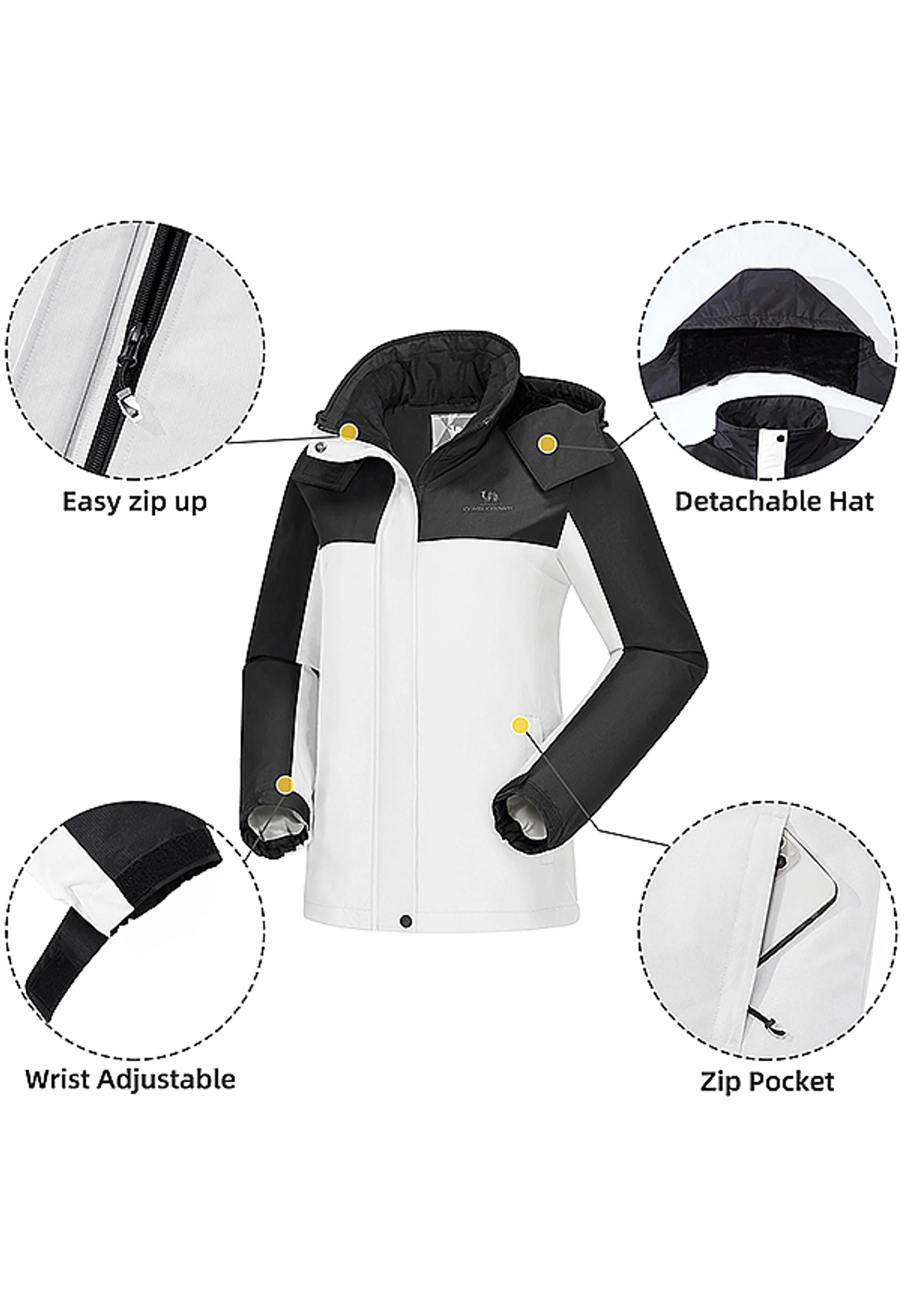 Women's Winter Black White Regular Fit Short Waterproof Windproof Ski Jacket - Image 4