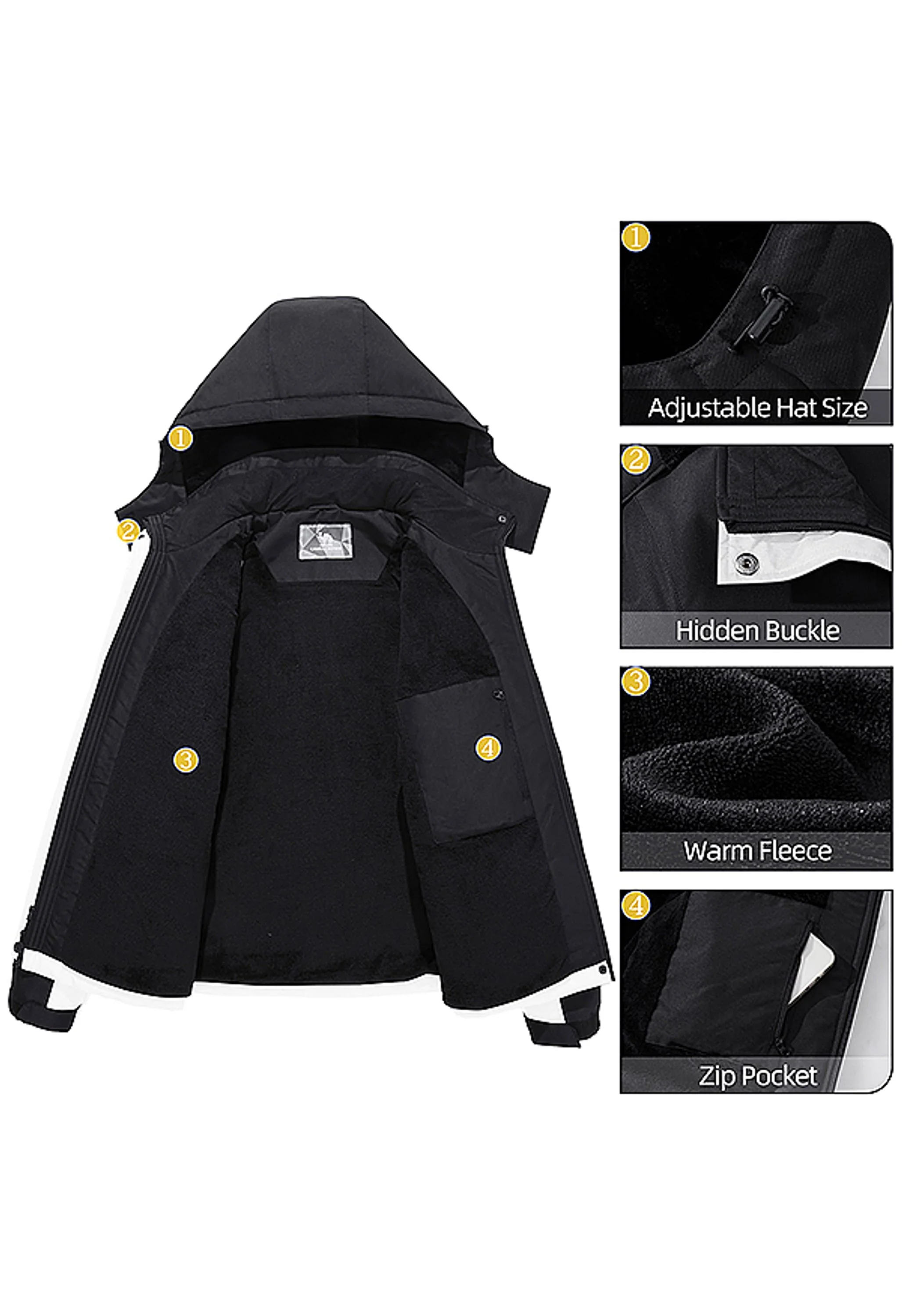 Women's Winter Black White Regular Fit Short Waterproof Windproof Ski Jacket - Image 6