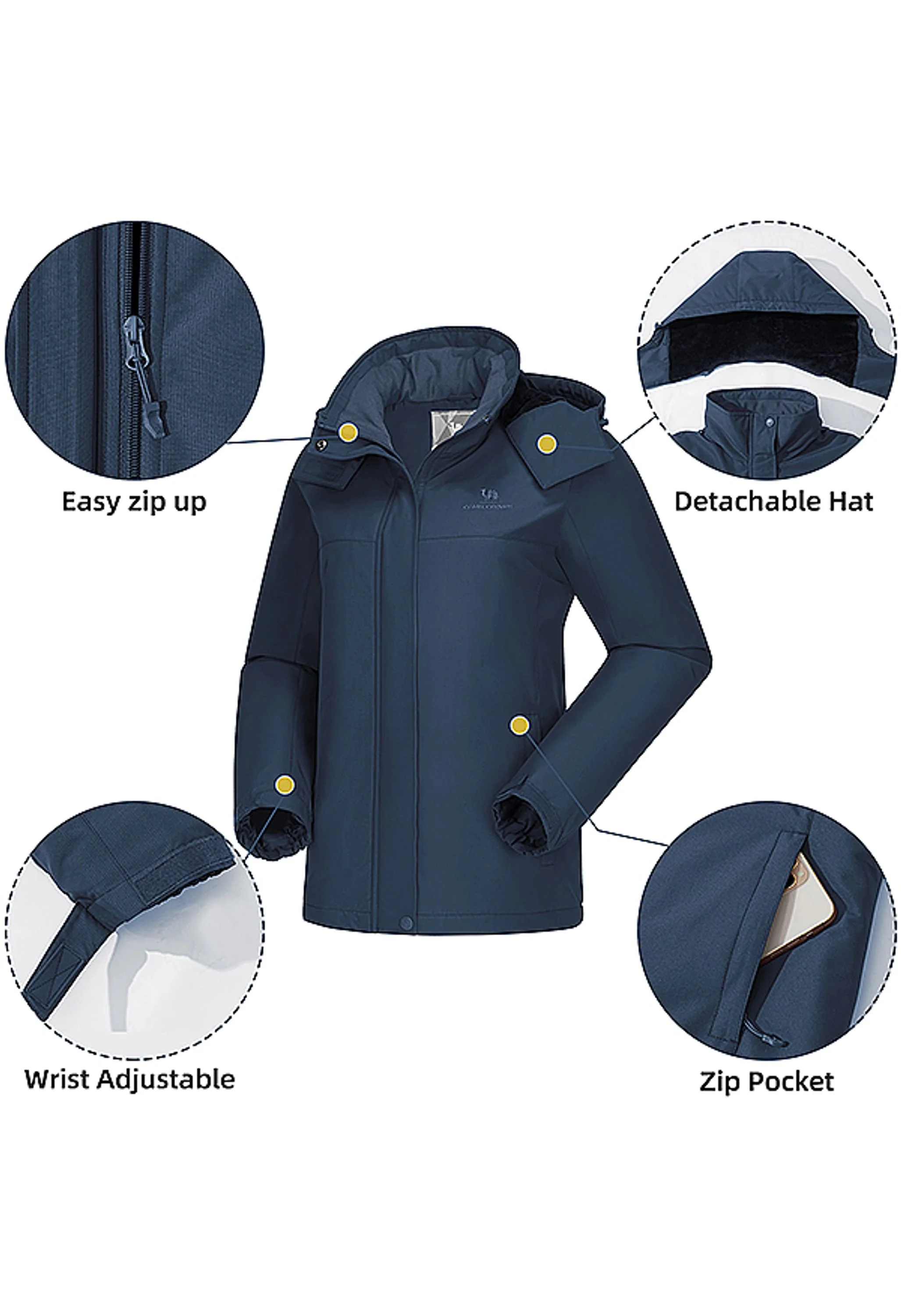 Women's Winter Blue Regular Fit Short Waterproof Windproof Ski Jacket - Image 4