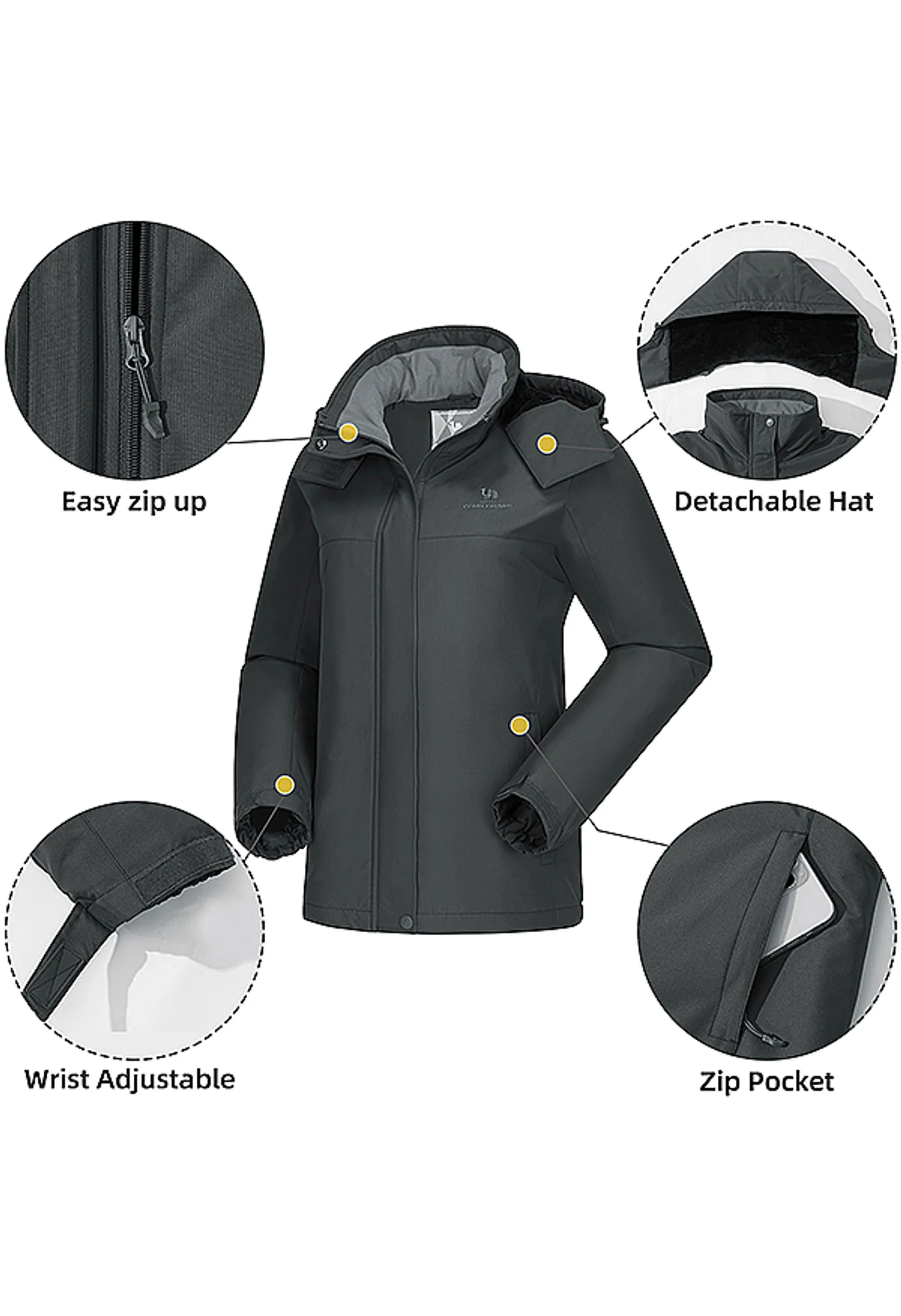 Women's Winter Gray Regular Fit Short Waterproof Windproof Ski Jacket - Image 4
