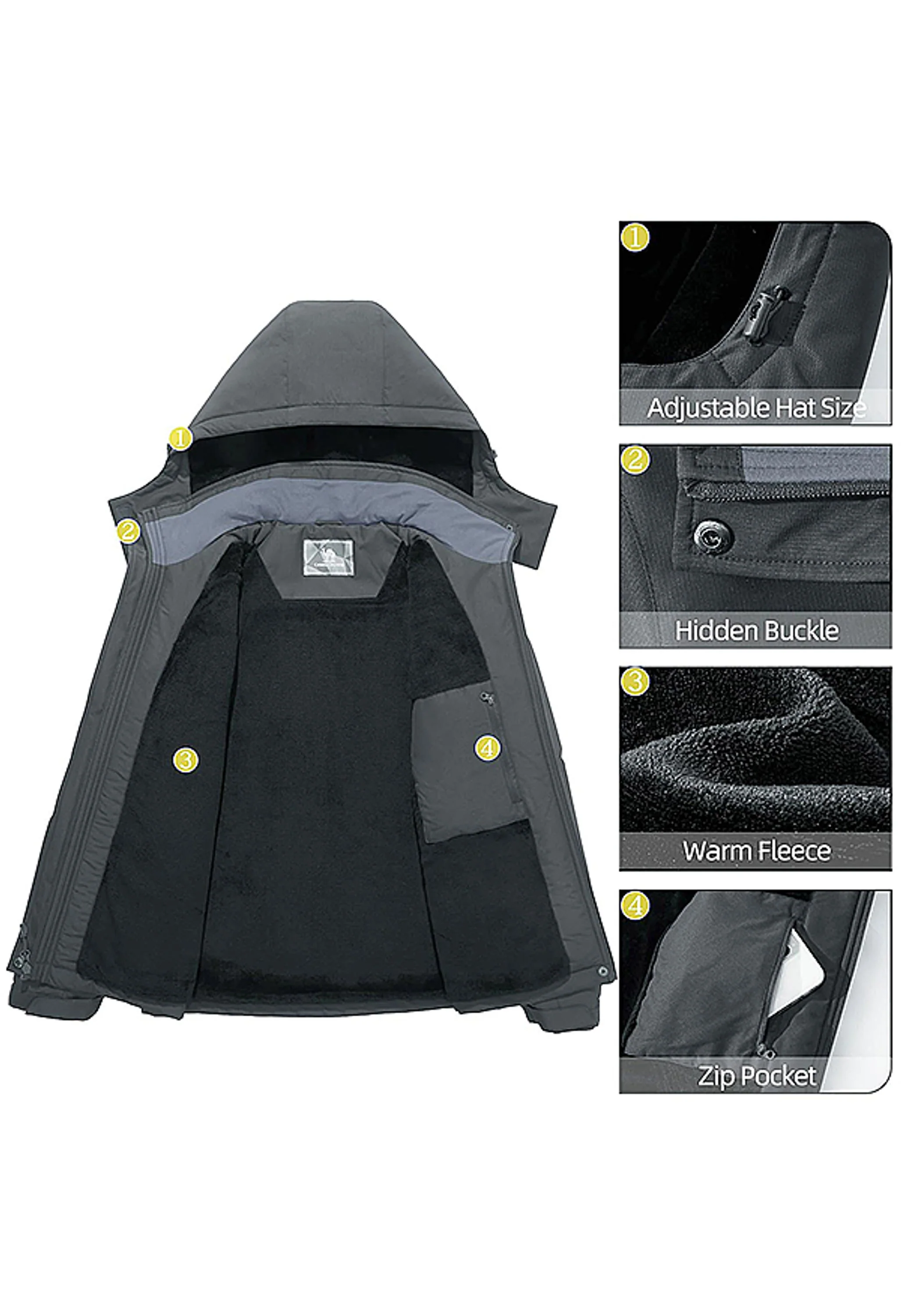 Women's Winter Gray Regular Fit Short Waterproof Windproof Ski Jacket - Image 6